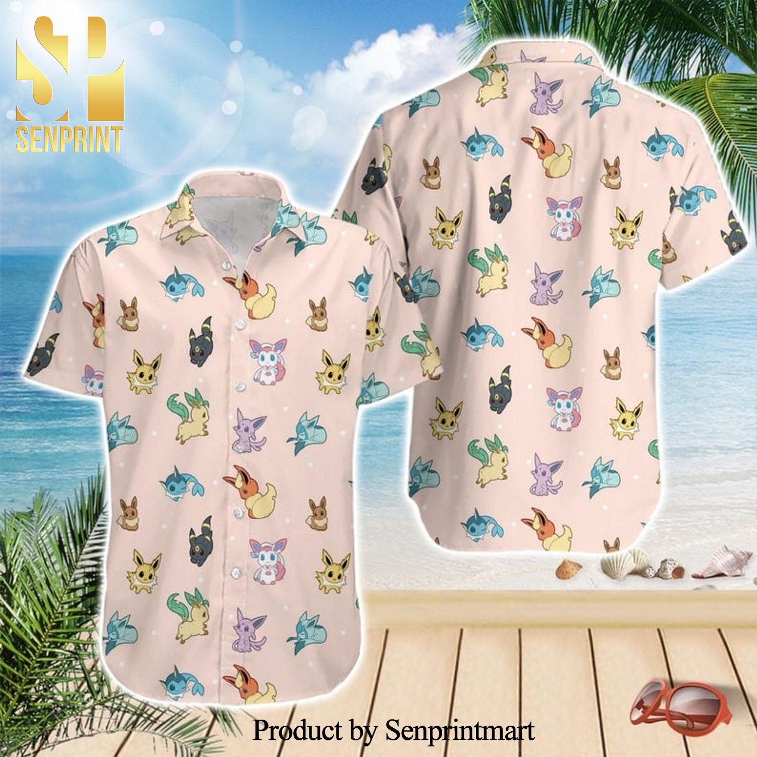 Eevee Evolution Pokemon Full Printing Hawaiian Shirt