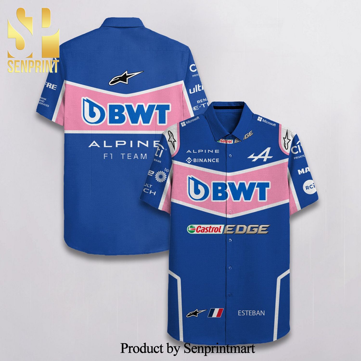 Esteban Ocon BWT Alpine F1 Team Racing Castrol Edge Alpinestars Full Printing Hawaiian Shirt – Blue
