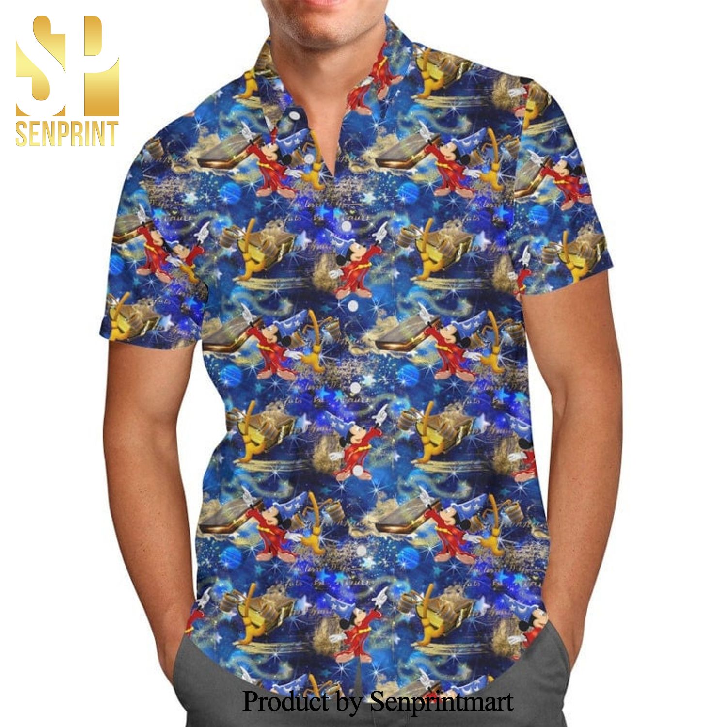 Fantasia Mickey Mouse Disney Cartoon Graphics Full Printing Hawaiian Shirt – Navy