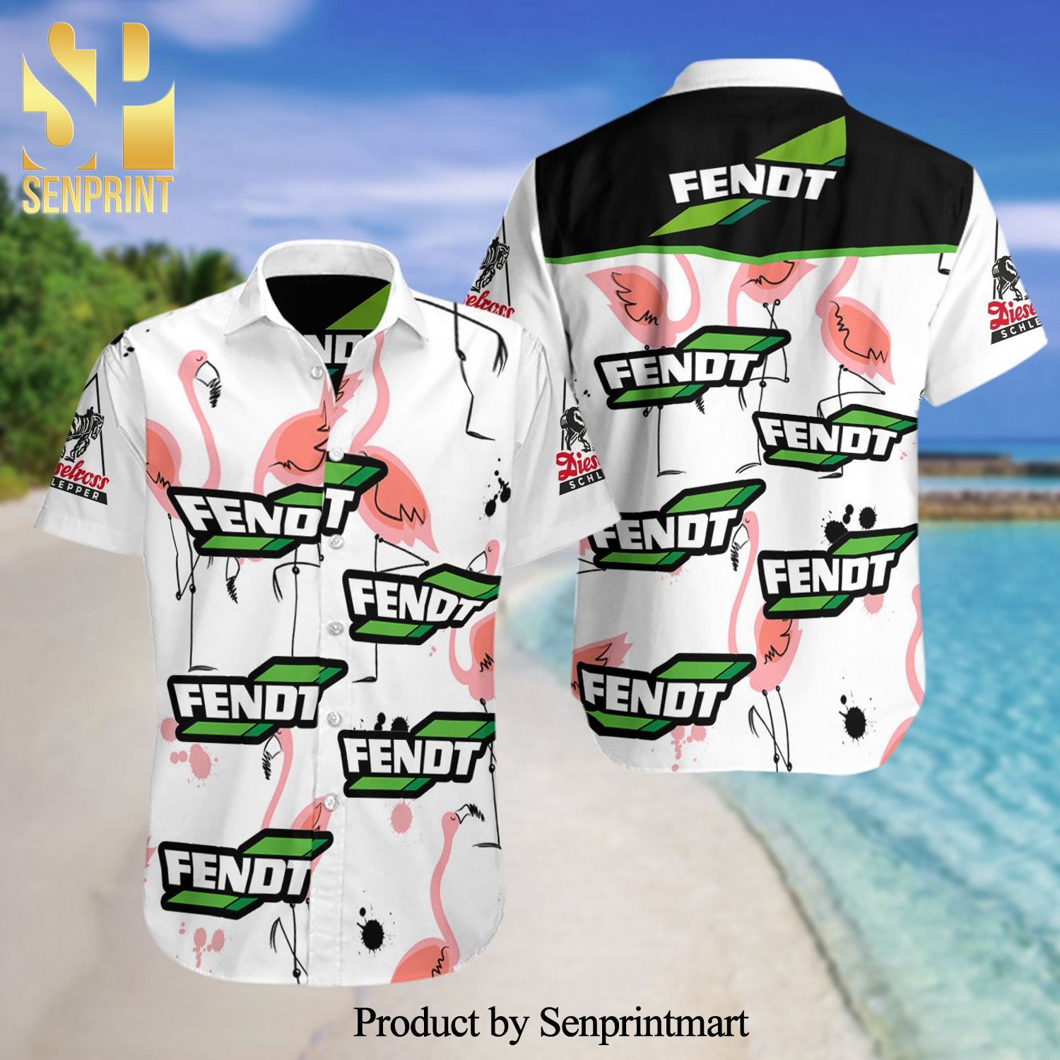 Fendt Flamingo Full Printing Summer Short Sleeve Hawaiian Beach Shirt