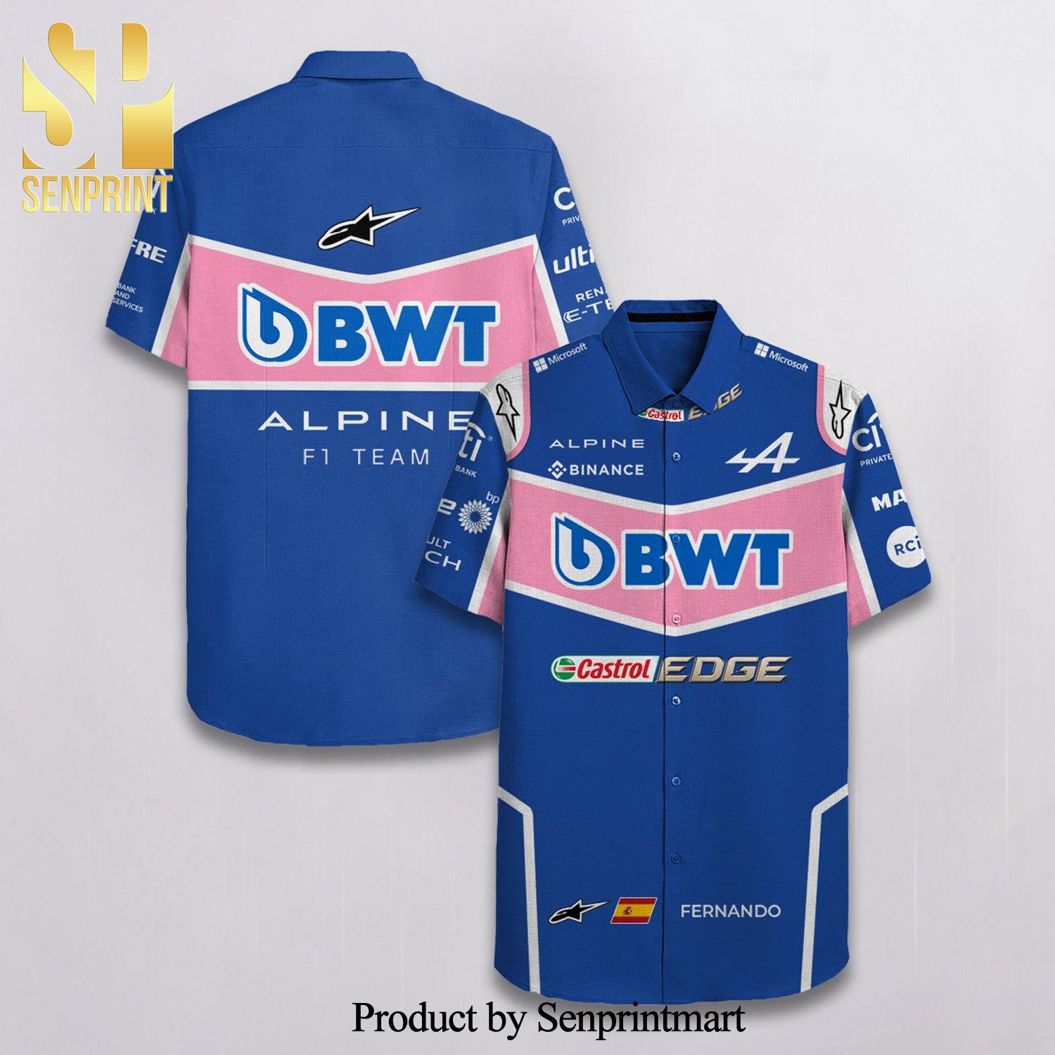 Fern And o Alonso BWT Alpine F1 Team Racing Castrol Edge Alpinestars Full Printing Hawaiian Shirt – Blue