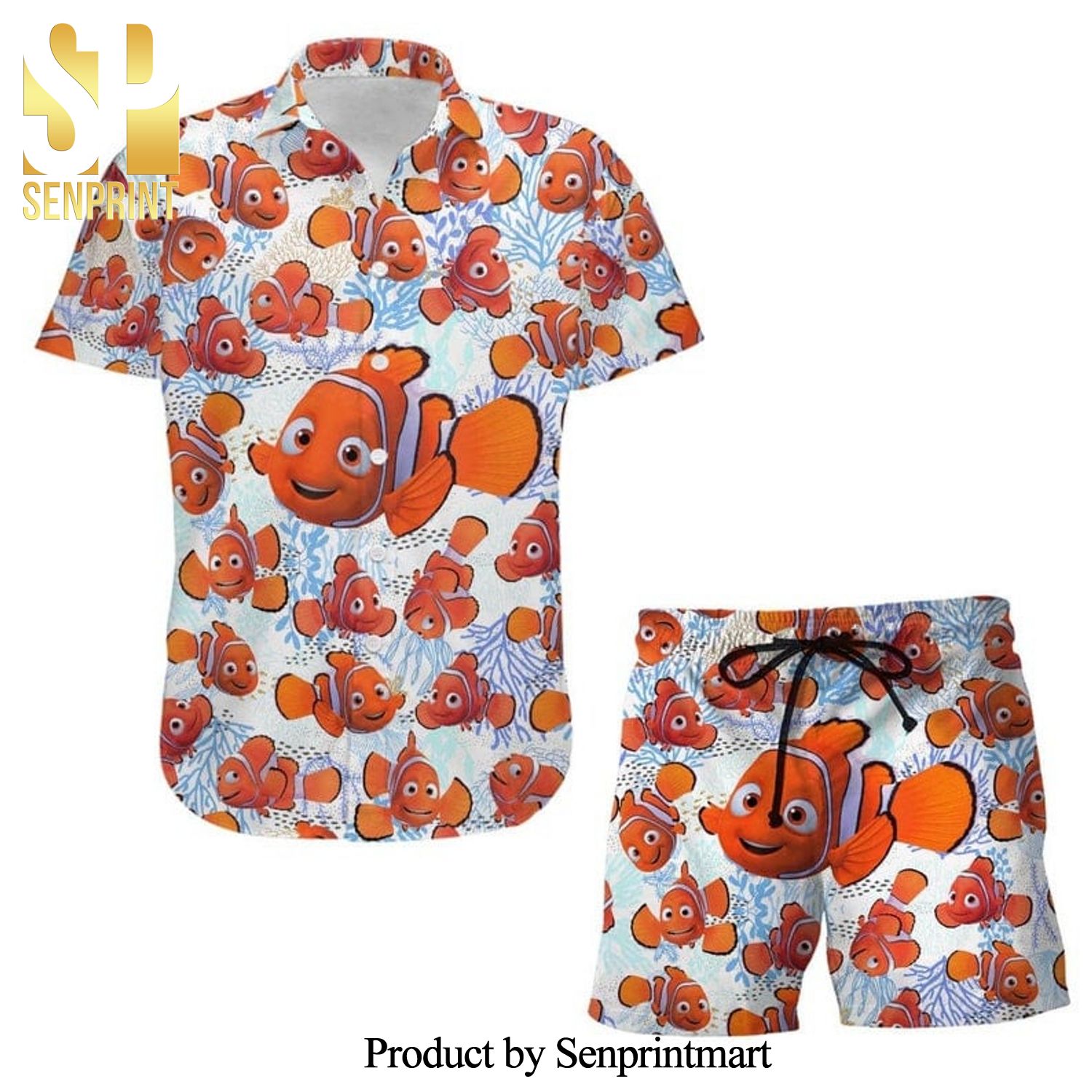 Finding Nemo Marlin Disney Cartoon Graphics Full Printing Combo Hawaiian Shirt And Beach Shorts