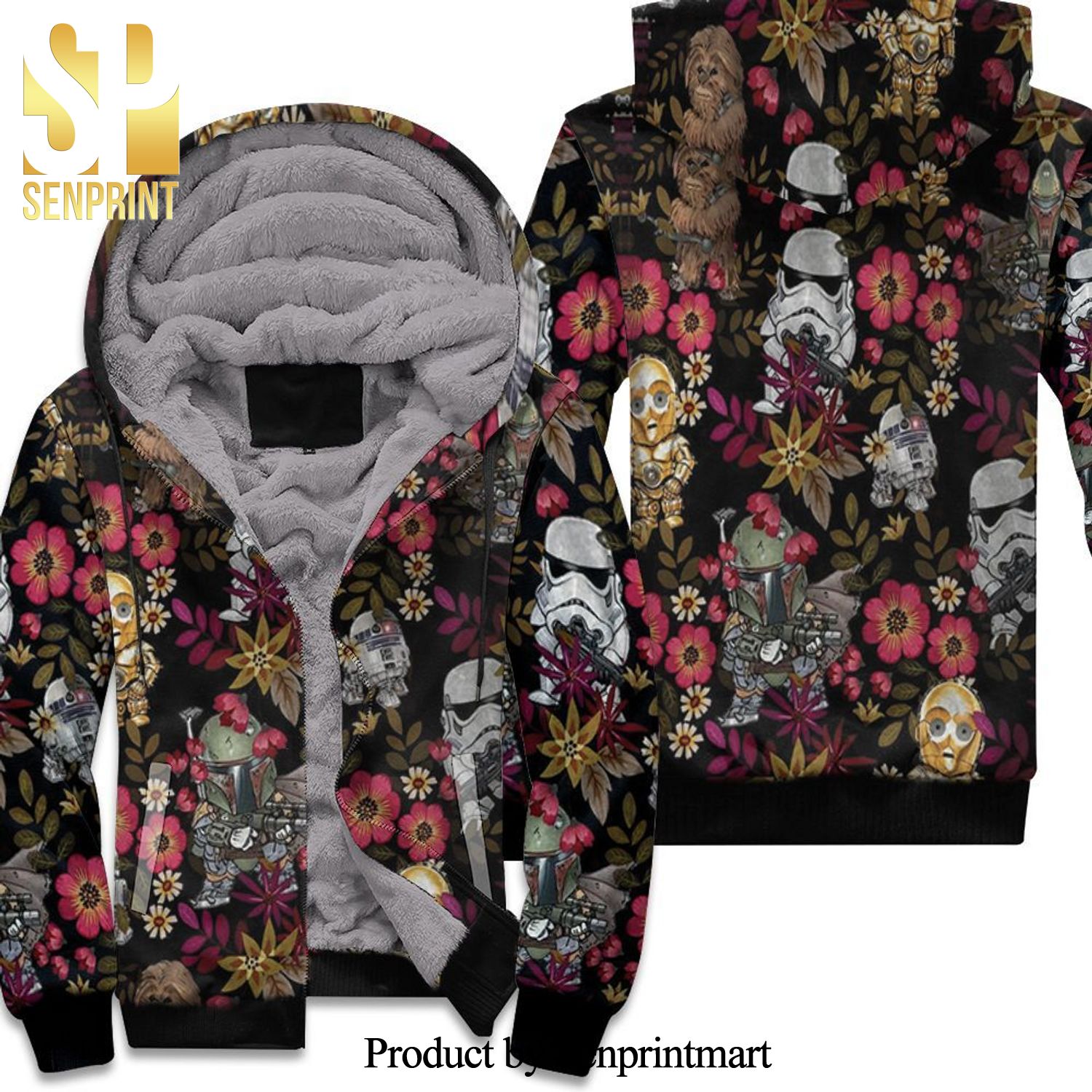 Characters Chibi Style Stormtrooper C3po Tropical Print Hot Outfit All Over Print Unisex Fleece Hoodie