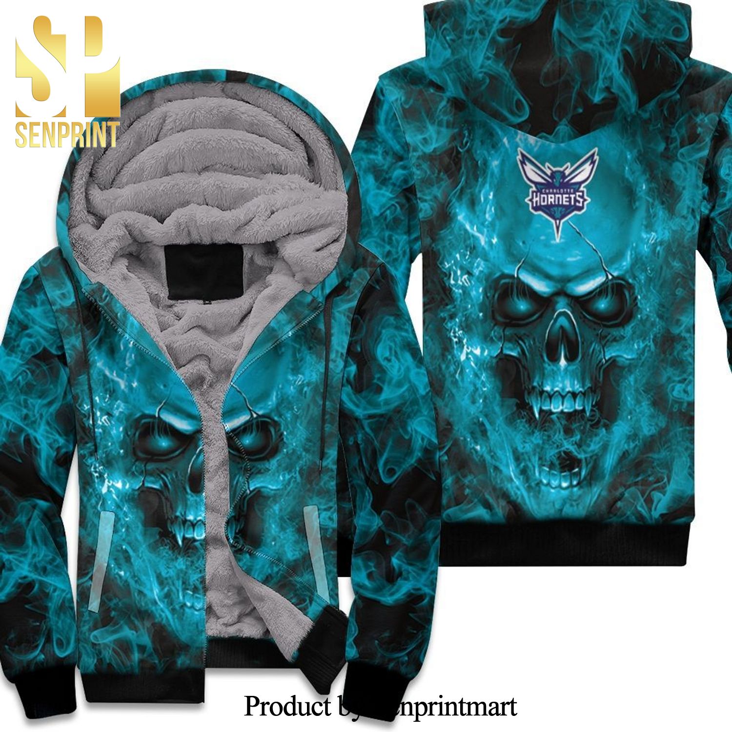 Charlotte Hornets Nba Fans Skull New Outfit Full Printed Unisex Fleece Hoodie