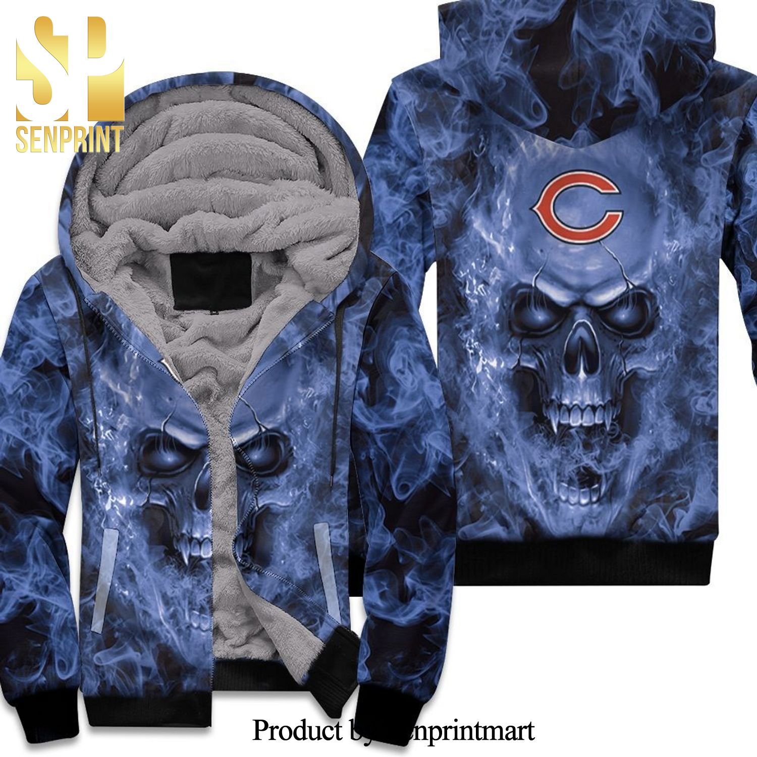 Chicago Bears Nfl Fans Skull Cool Version Unisex Fleece Hoodie