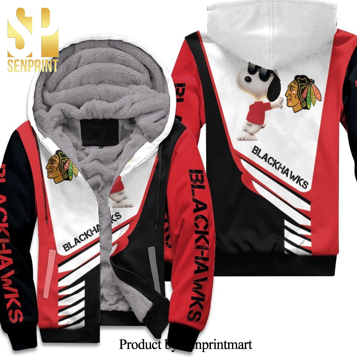 Chicago Blackhawks Snoopy Awesome Outfit Unisex Fleece Hoodie