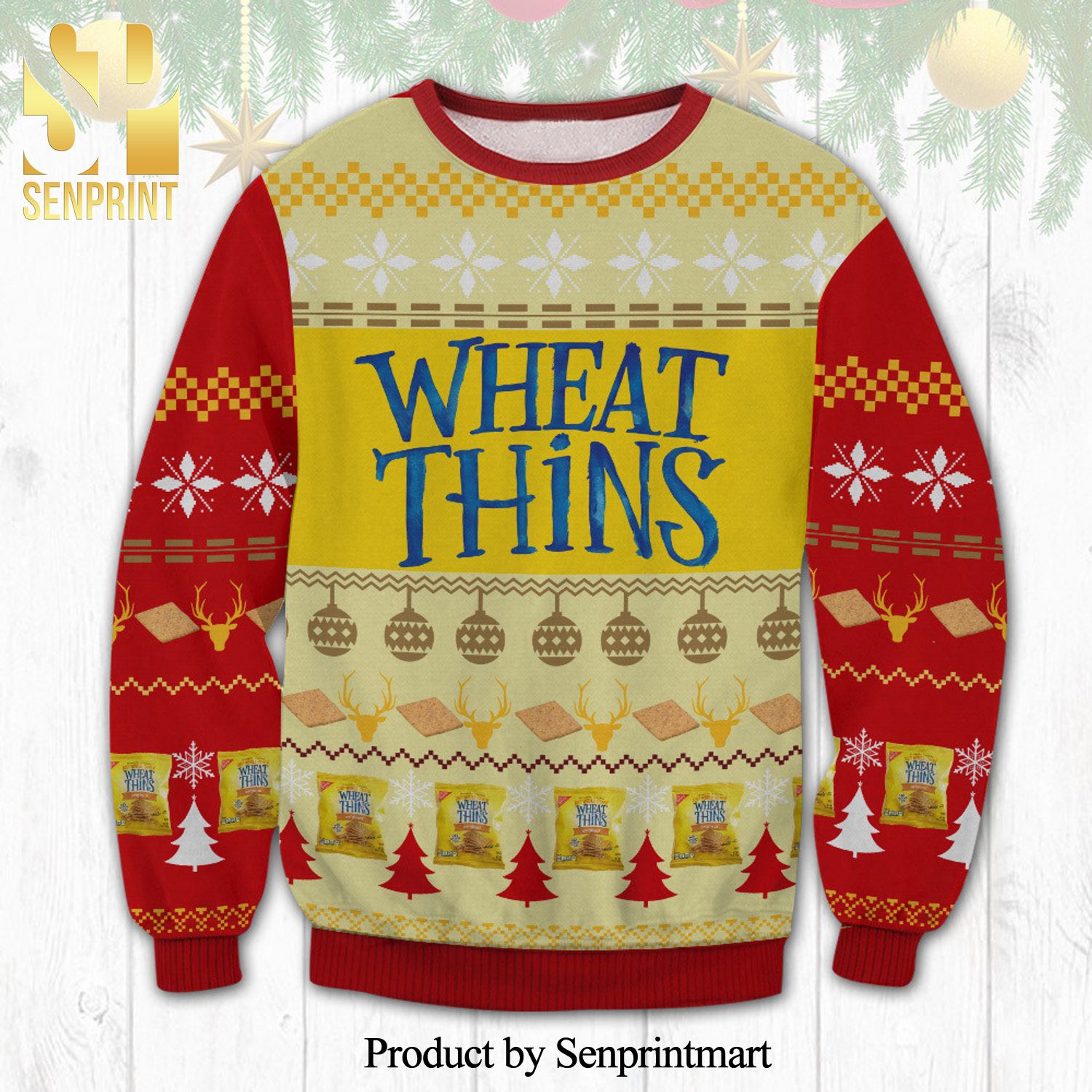 Wheat Thins Crackers Knitted Ugly Christmas Sweater