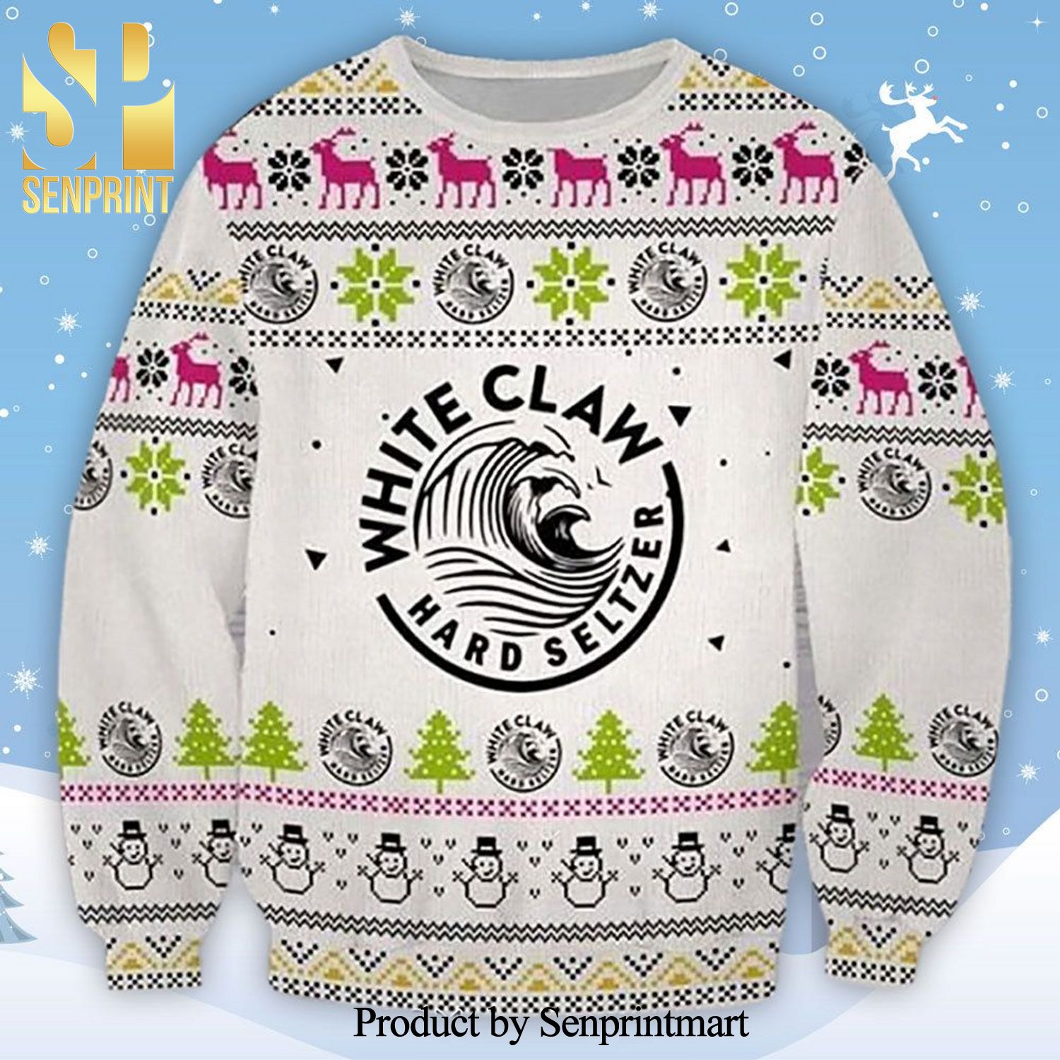 White Claw Hard Seltzer Knitted Ugly Christmas Sweater