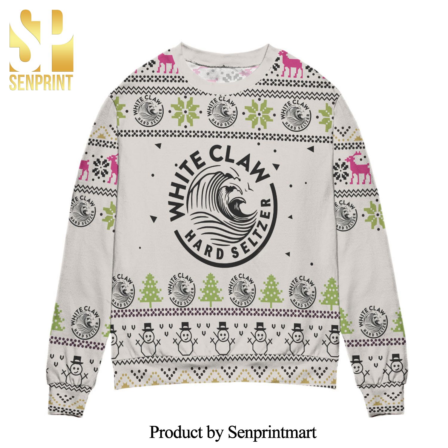 White Claw Hard Seltzer Snowman Pattern Knitted Ugly Christmas Sweater