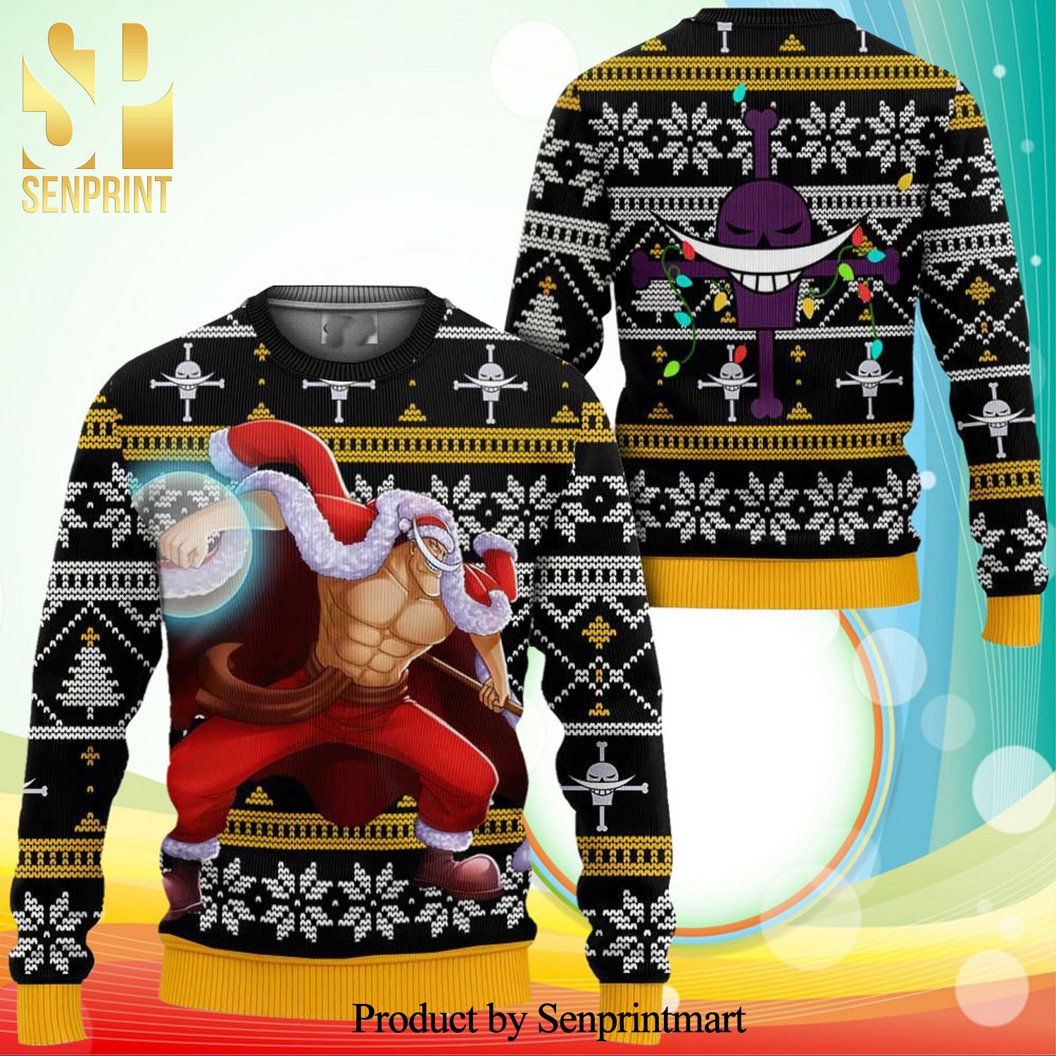 Whitebeard One Piece Manga Anime Snowflake Knitted Ugly Christmas Sweater