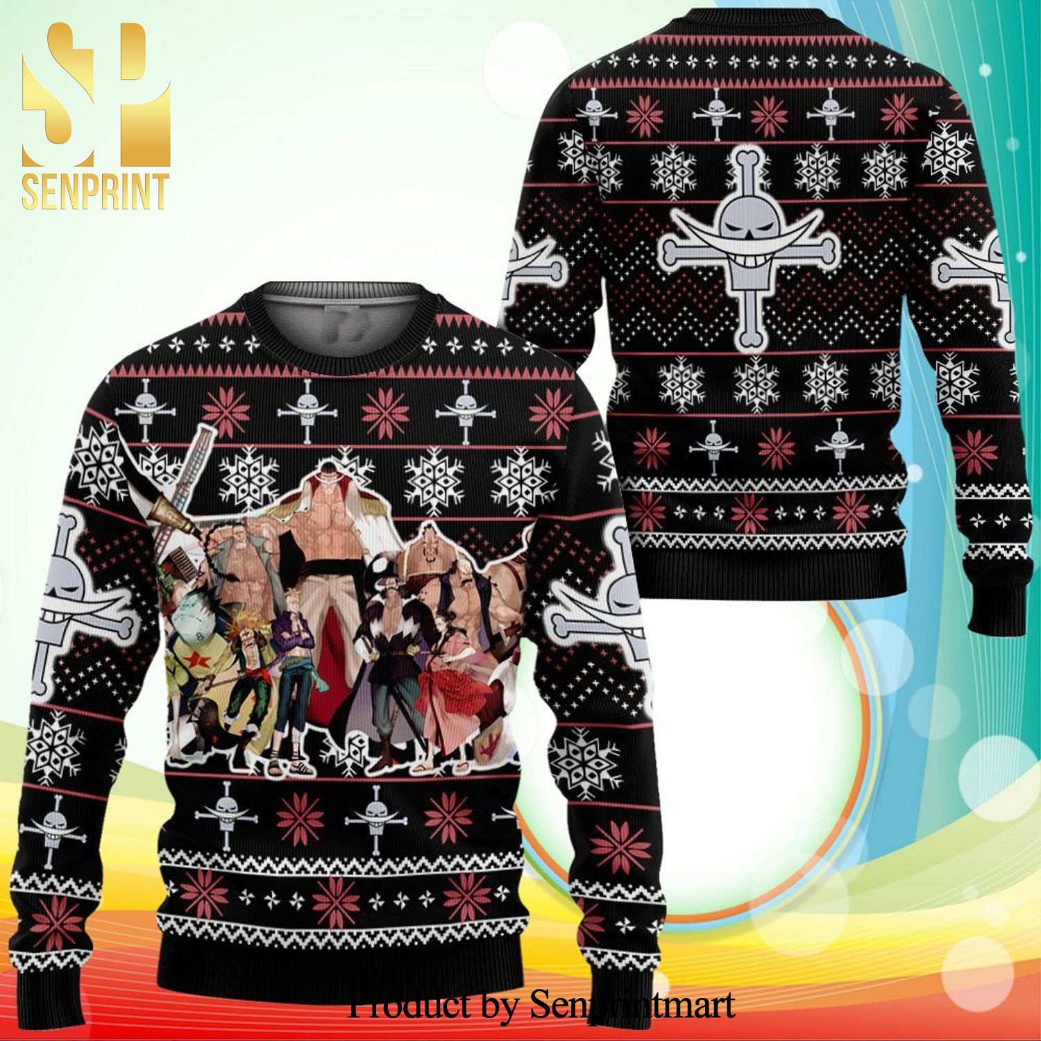 Whitebeard Pirates 50 Shades One Piece Manga Anime Knitted Ugly Christmas Sweater