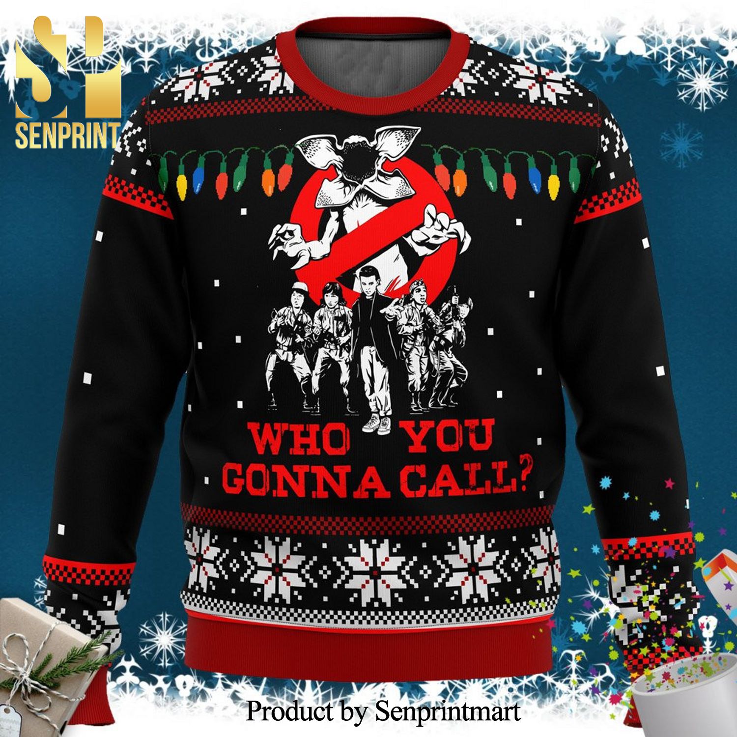 Who You Gonna Call Stranger Things Knitted Ugly Christmas Sweater