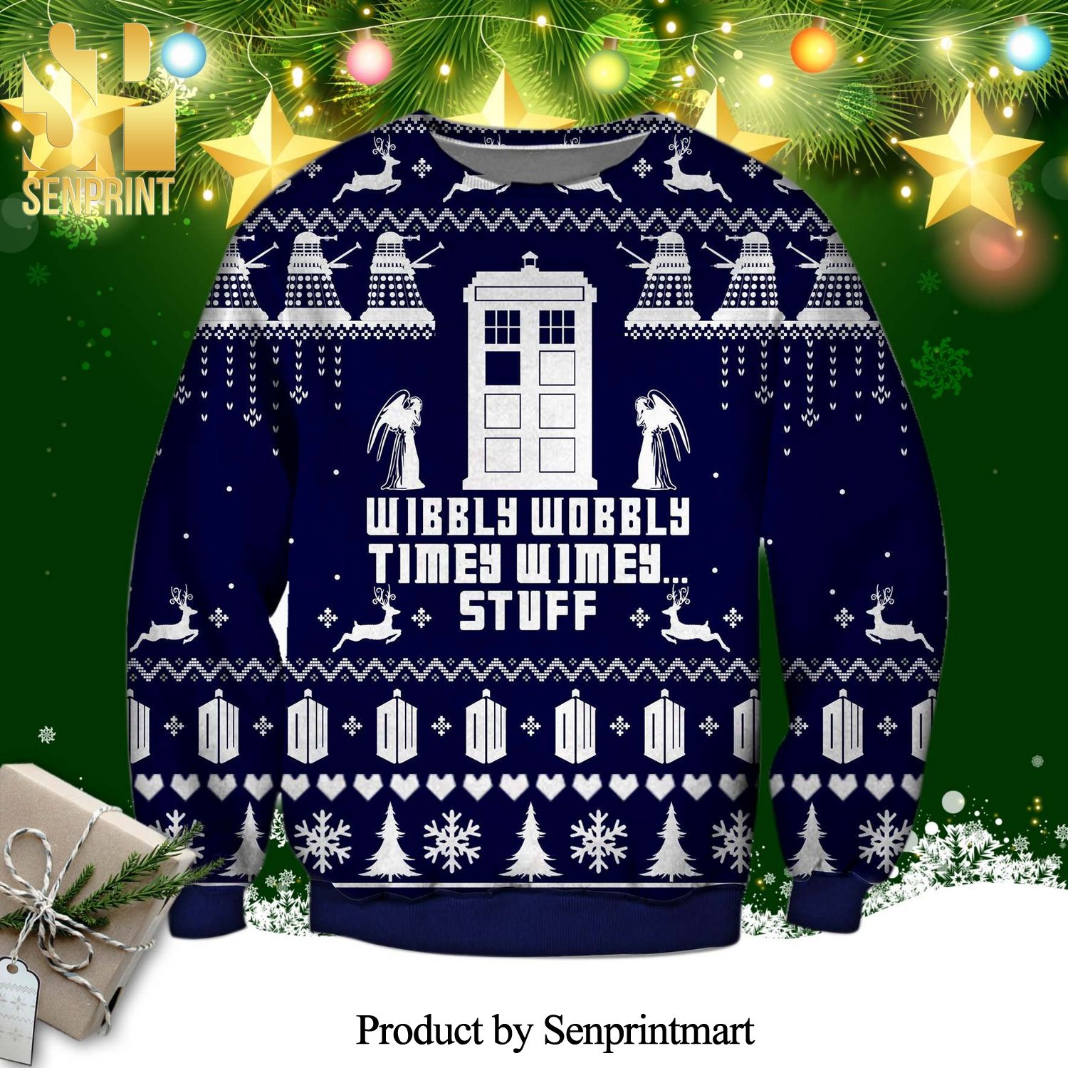 Wibbly Wobbly Timely Wimey Stuff Knitted Ugly Christmas Sweater