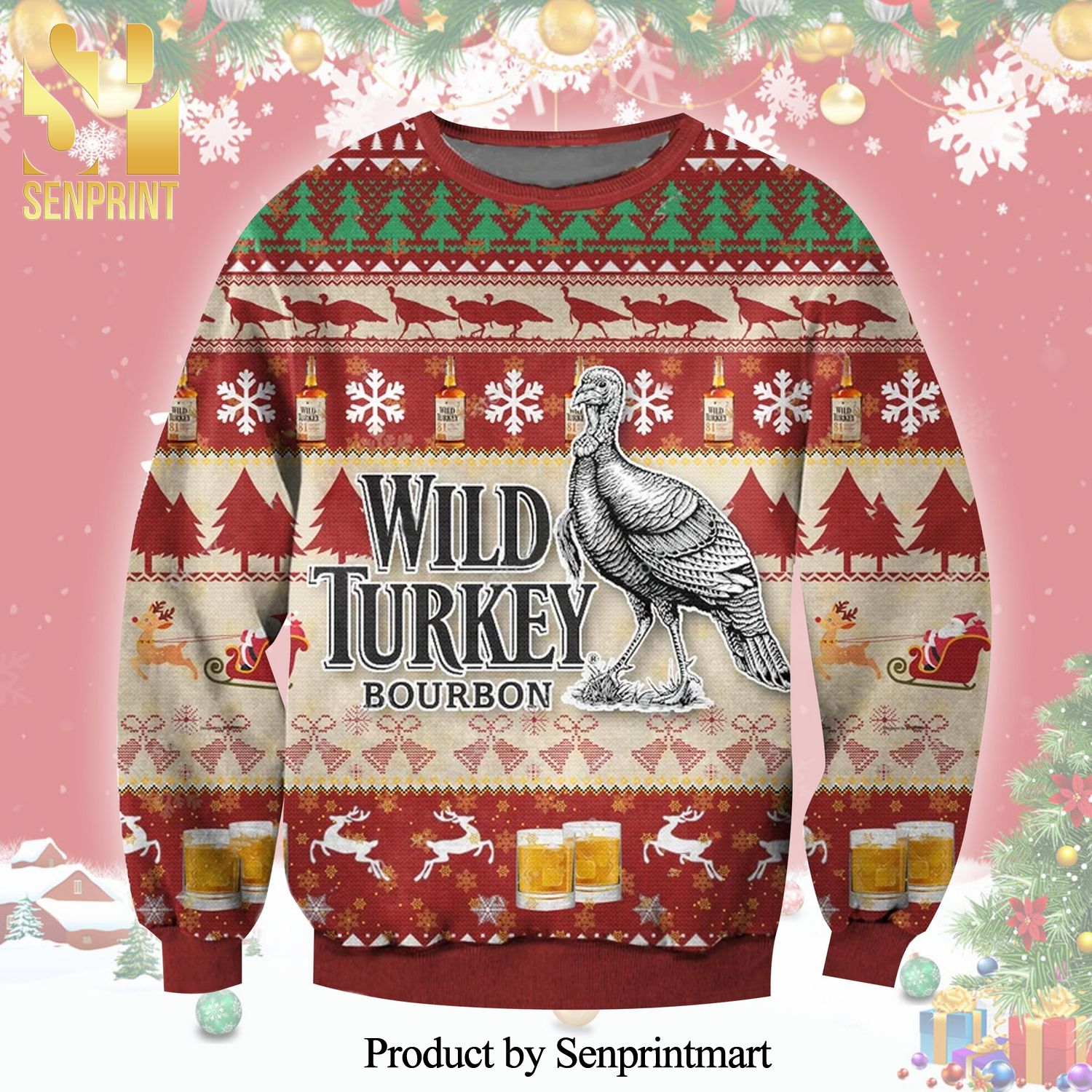 Wild Turkey Bourbon Knitted Ugly Christmas Sweater