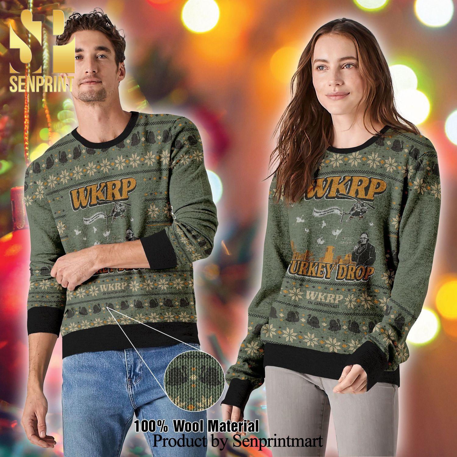 WKRP in Cincinnati Turkey Drop Knitted Ugly Christmas Sweater