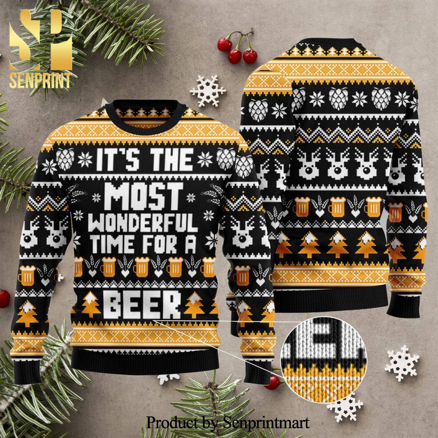 Wonderful Time For A Beer Knitted Ugly Christmas Sweater