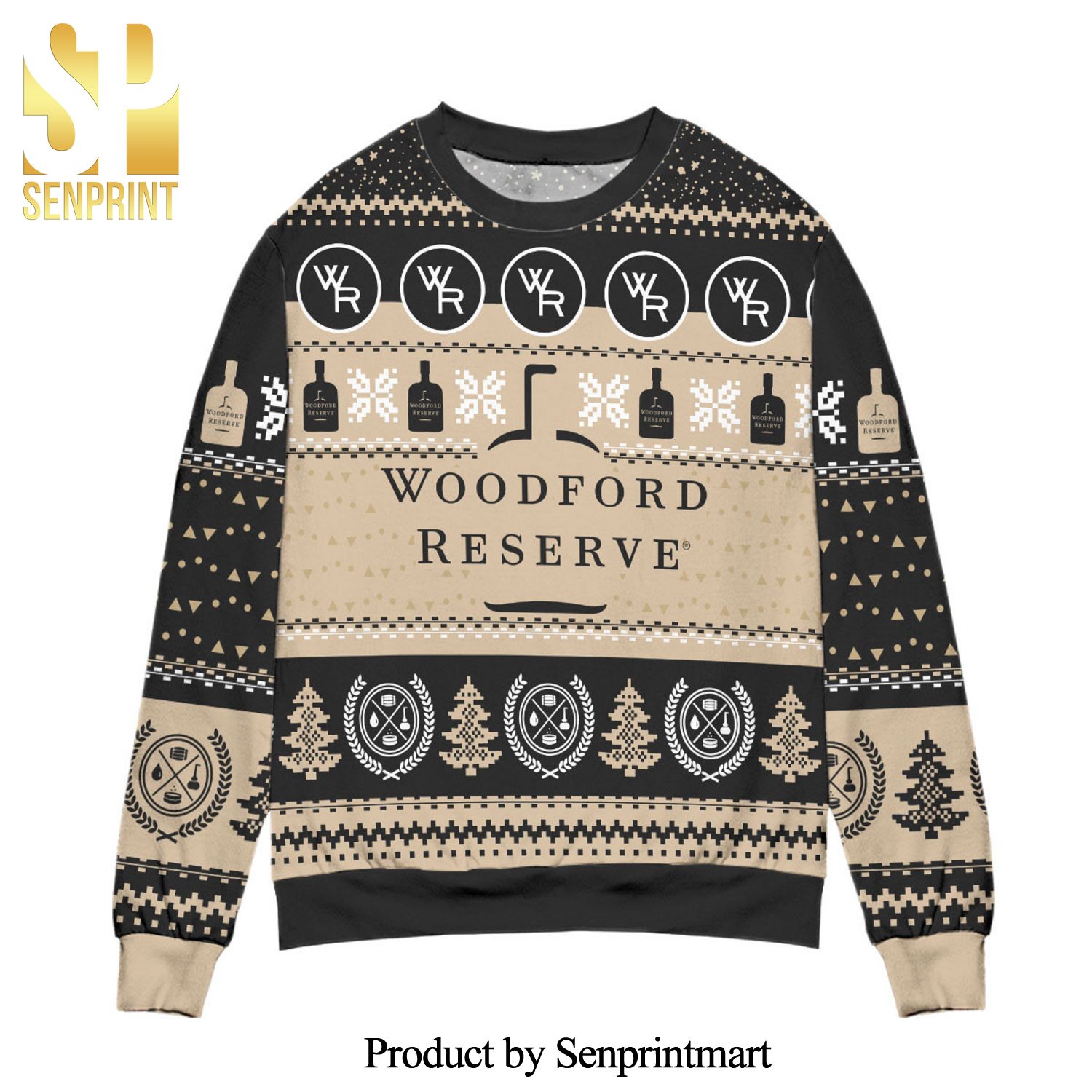 Woodford Reserve Bourbon Snowflake And Pine Tree Pattern Knitted Ugly Christmas Sweater – Black