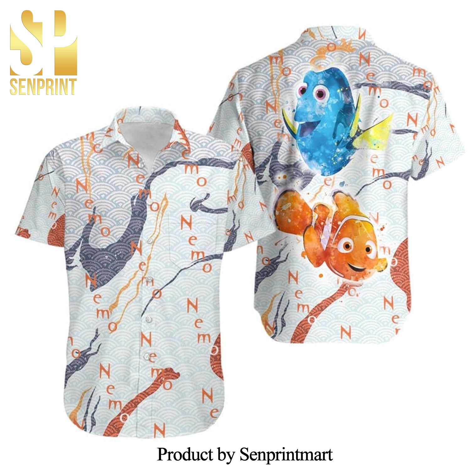 Finding Nemo White Wave Pattern Disney Full Printing Hawaiian Shirt