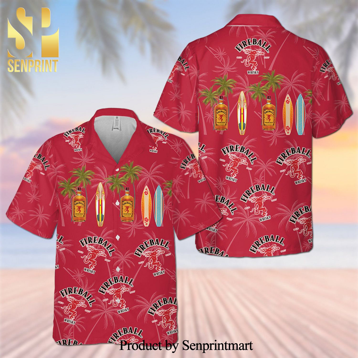 Fireball 3D Full Printing Hawaiian Shirt – Red