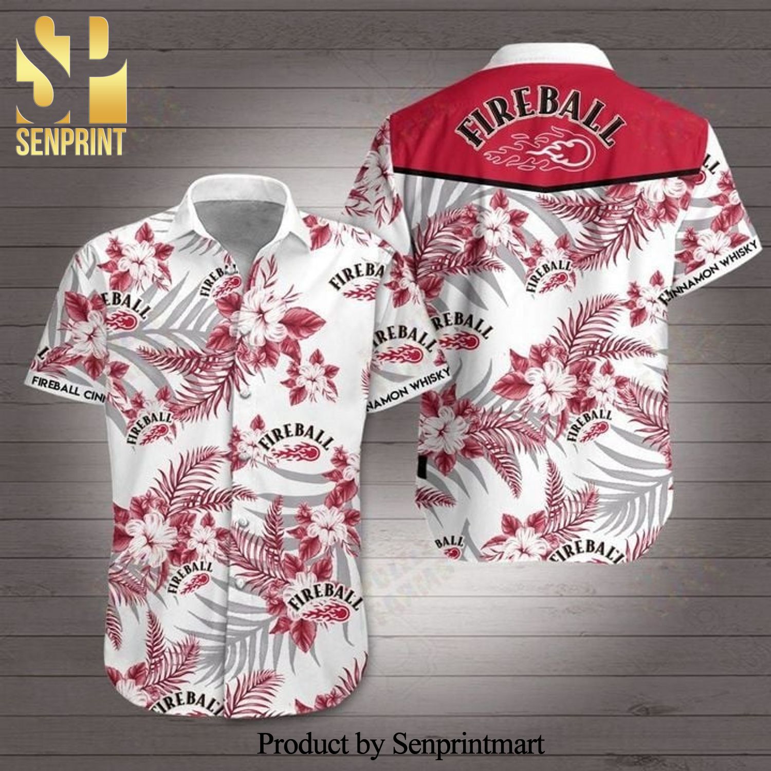 Fireball Cinnamon Whisky Full Printing Hawaiian Shirt – White