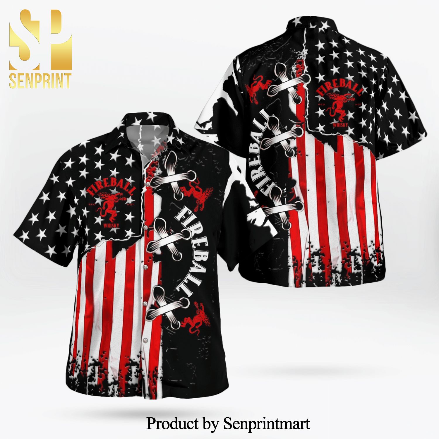 Fireball Full Printing Hawaiian Shirt – American Flag Color