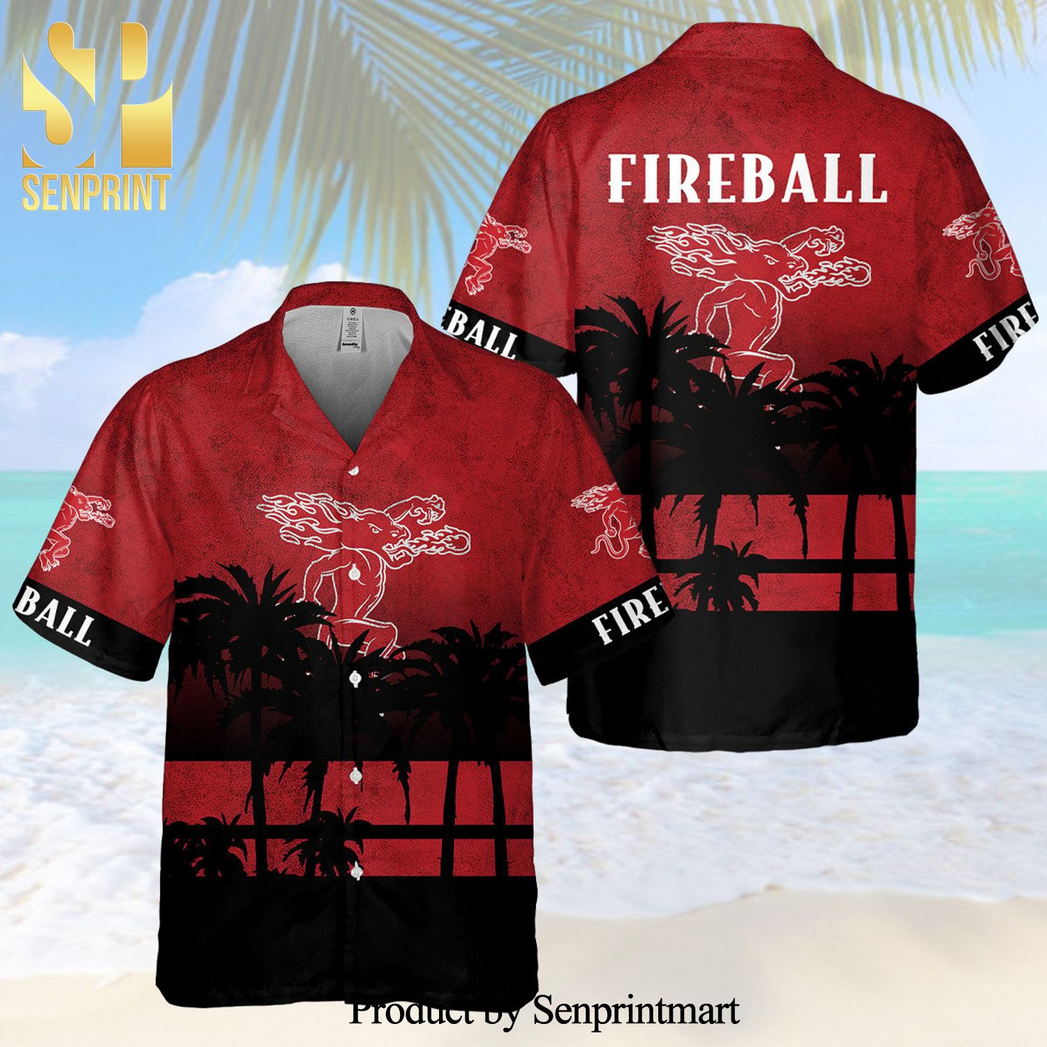 Fireball Full Printing Hawaiian Shirt – Red