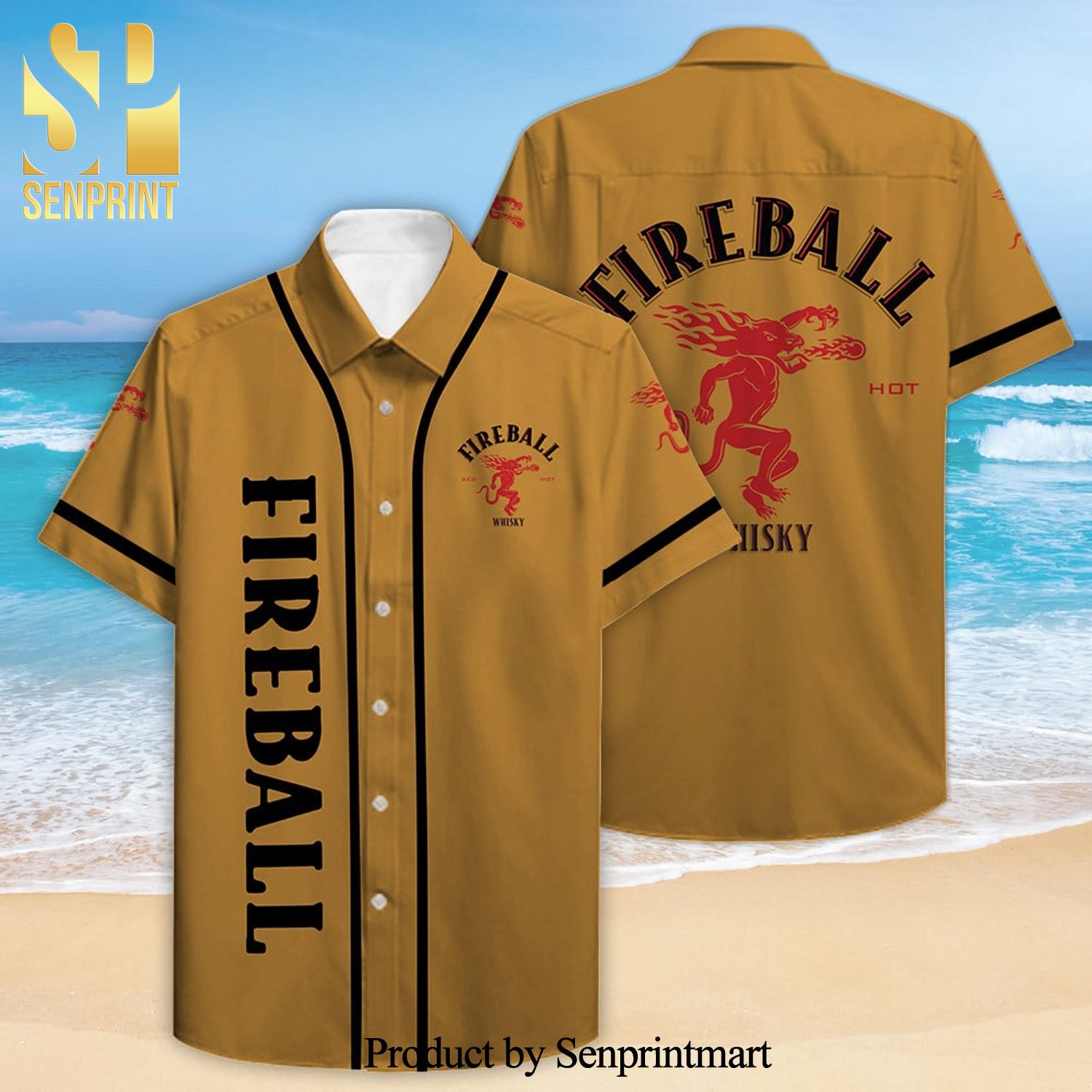 Fireball Full Printing Hawaiian Shirt – Yellow