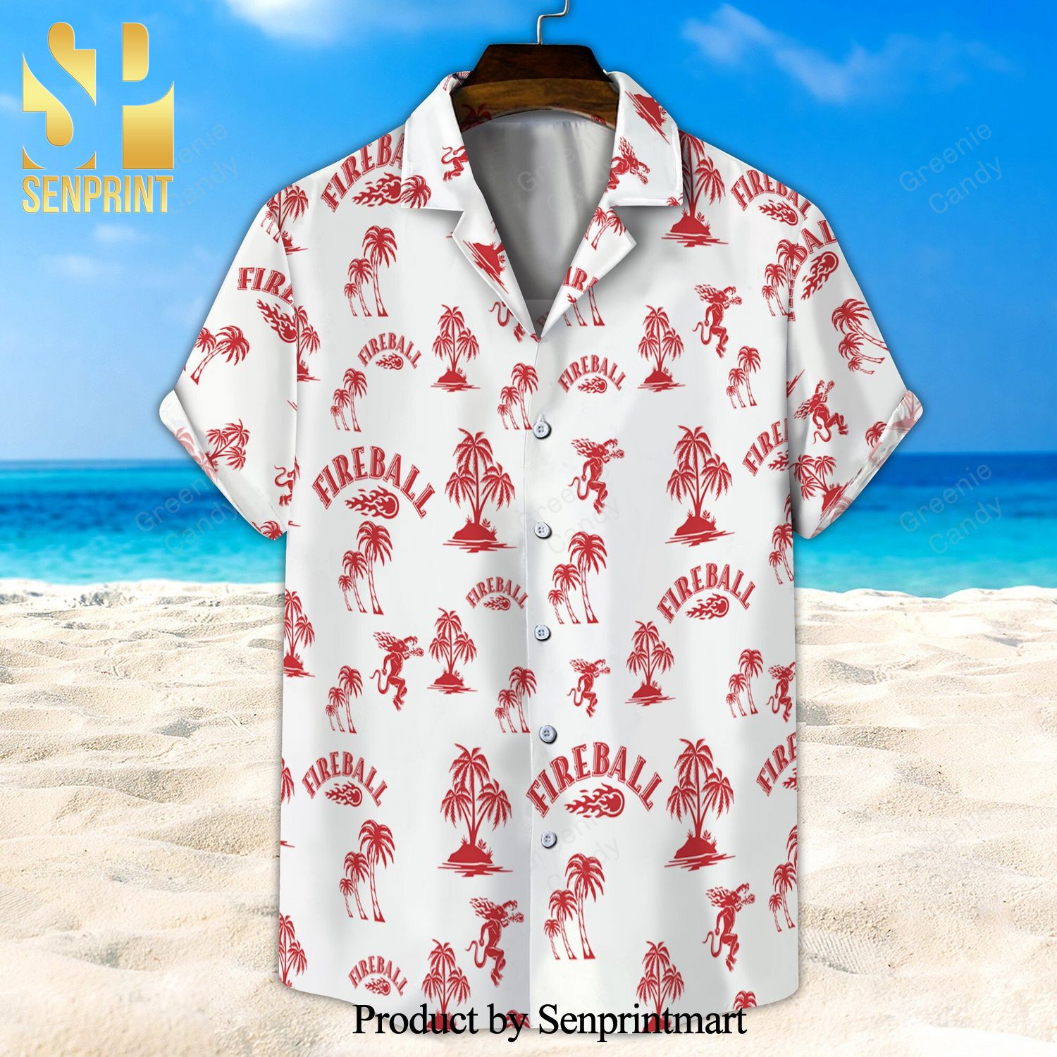 Fireball Palm Tree Full Printing Hawaiian Shirt And Beach Short – White