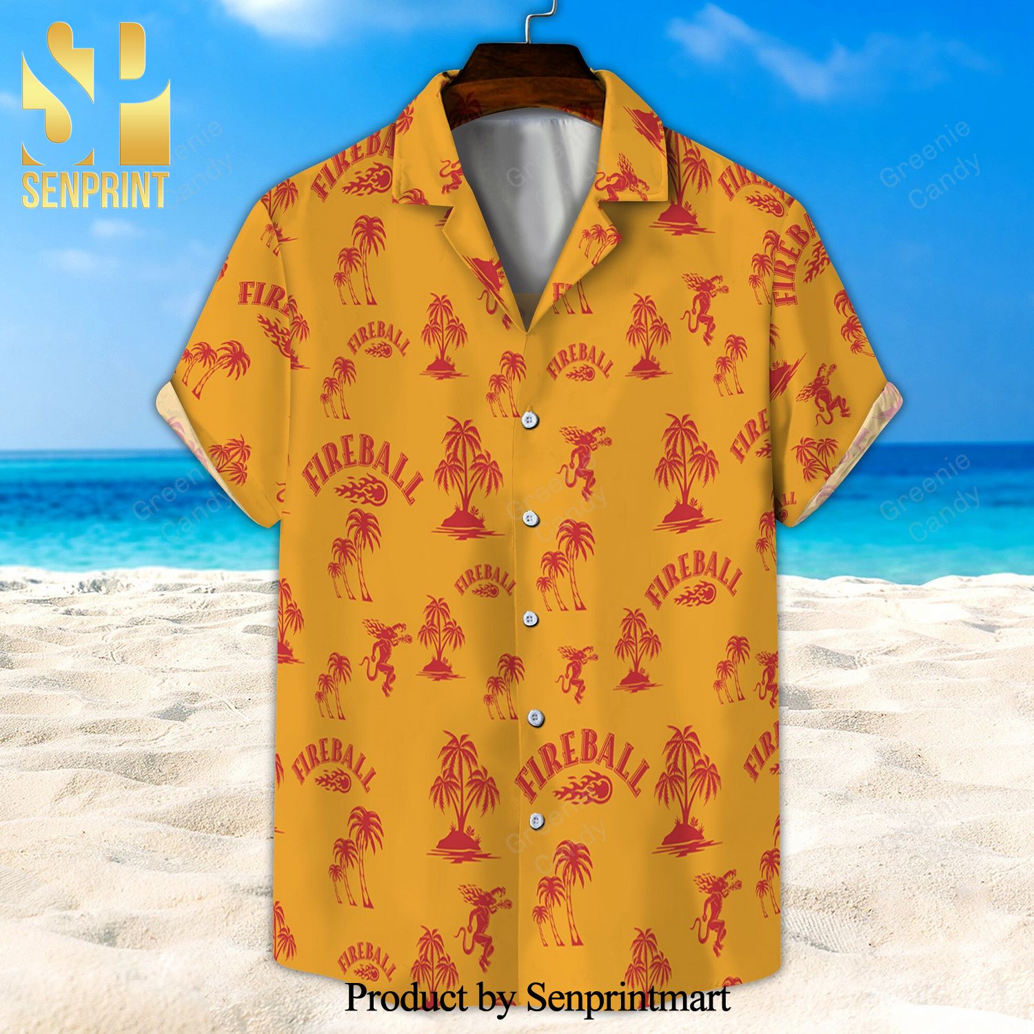 Fireball Palm Tree Full Printing Hawaiian Shirt And Beach Short – Yellow