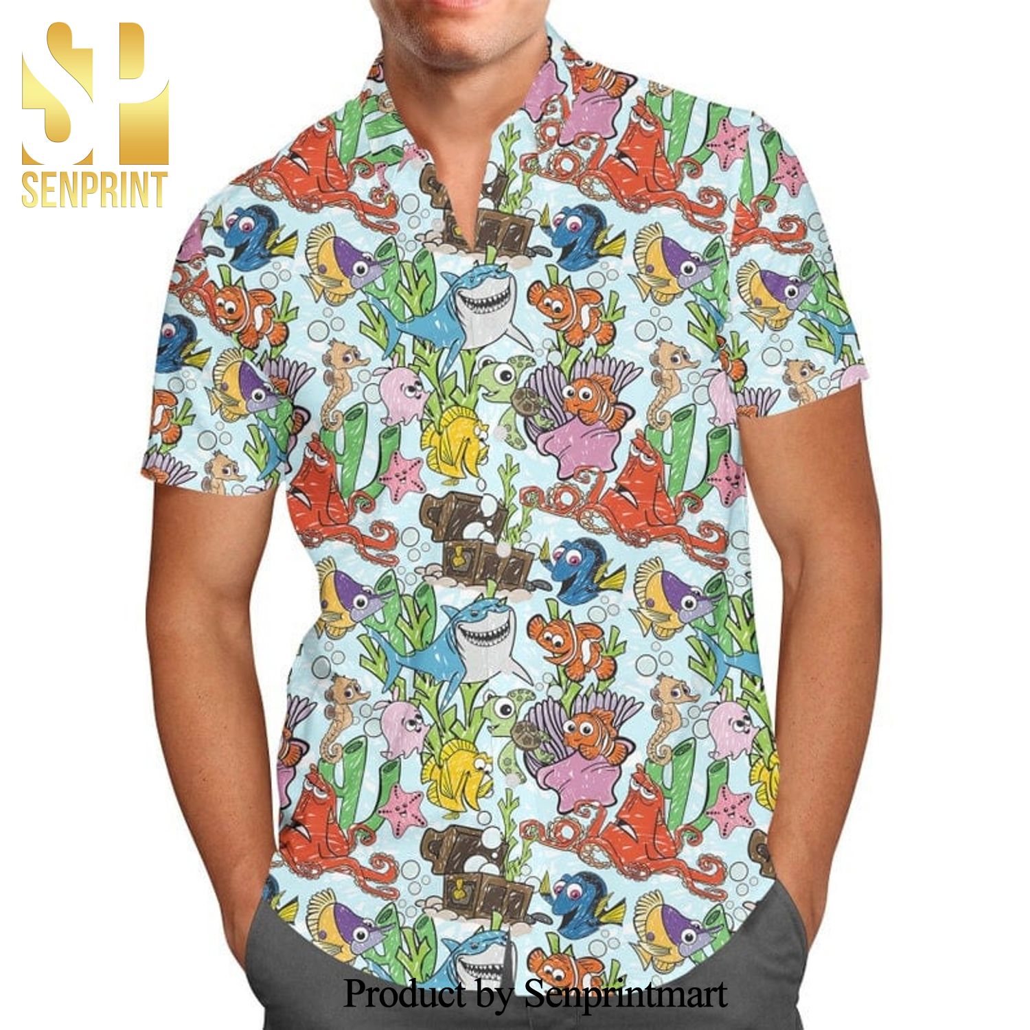 Fish Are Friends Finding Nemo Sketch Disney Cartoon Graphics Full Printing Hawaiian Shirt