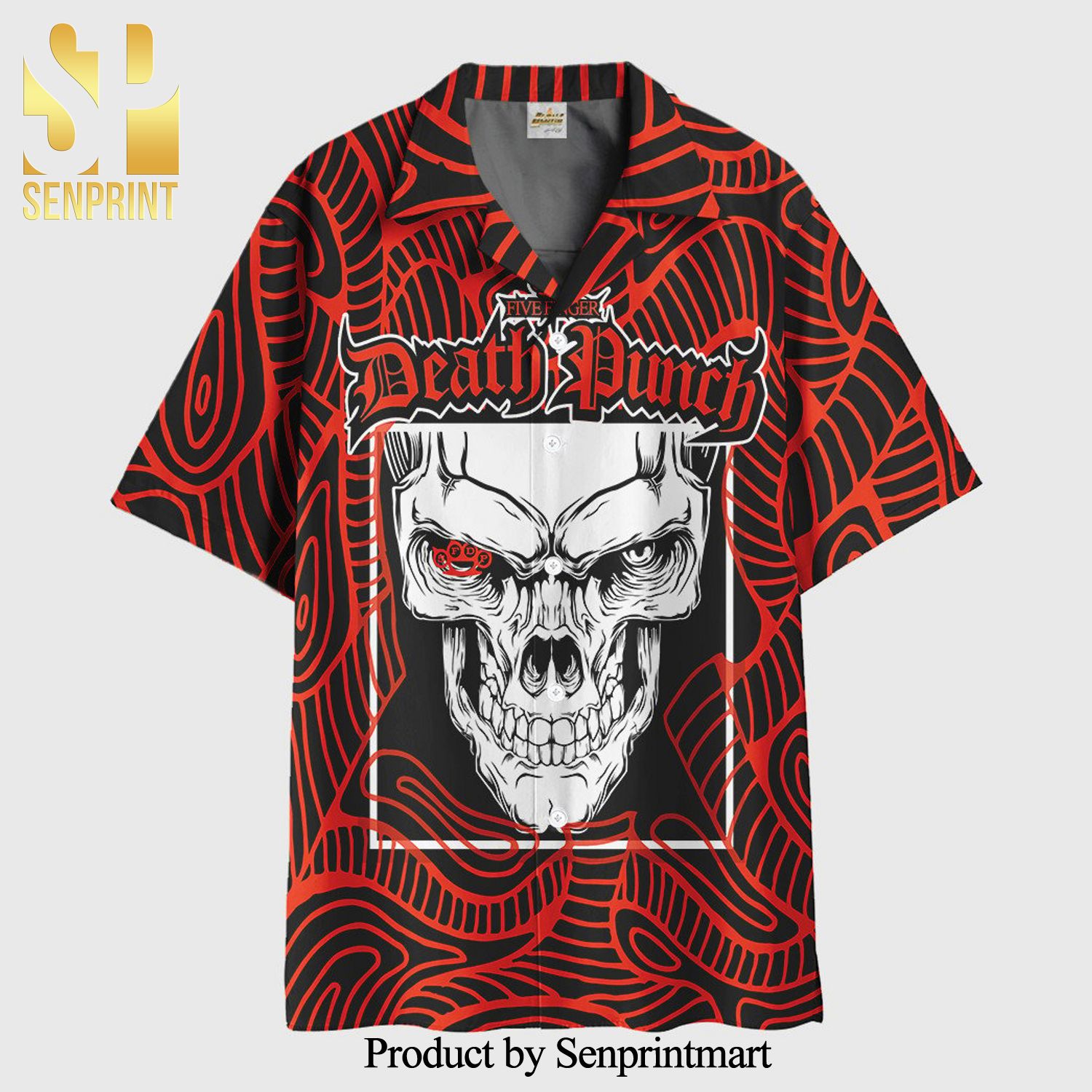 Five Finger Death Punch Hawaiian Beach Shirt – Skull