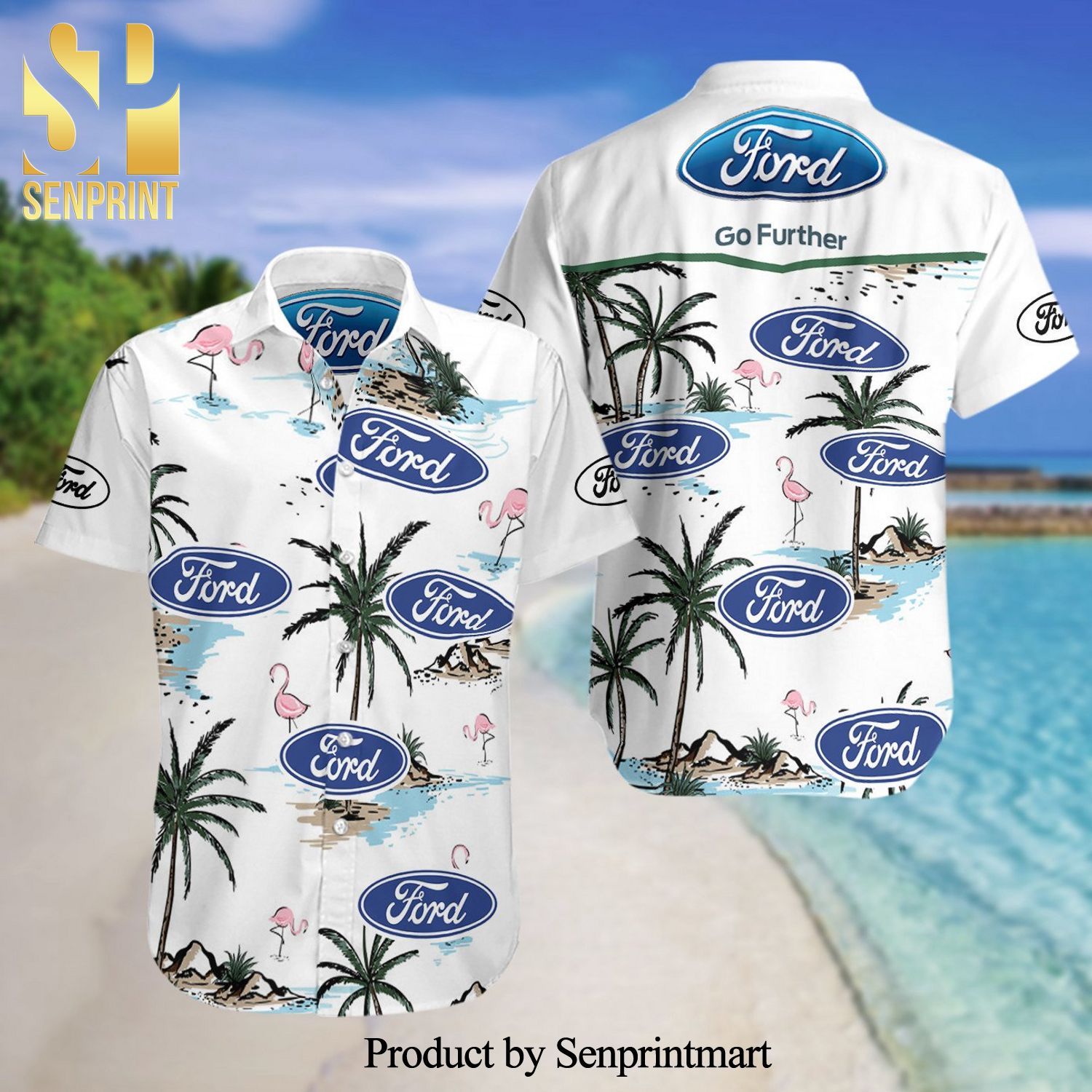 Ford Motor Go Further Full Printing Summer Short Sleeve Hawaiian Beach Shirt