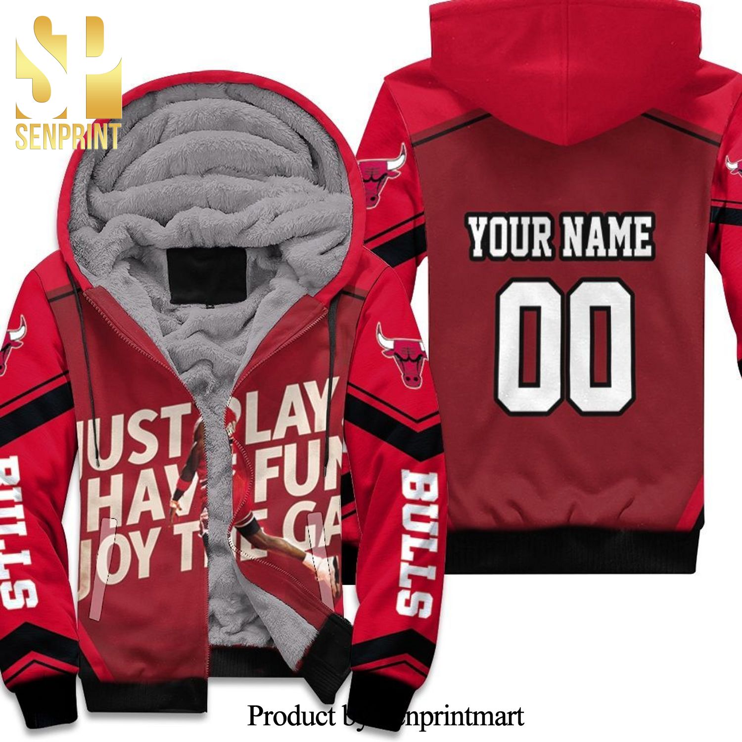 Chicago Bulls Michael Jordan Legend Just Play Have Fun Enjoy The Game Personalized New Style Full Print Unisex Fleece Hoodie