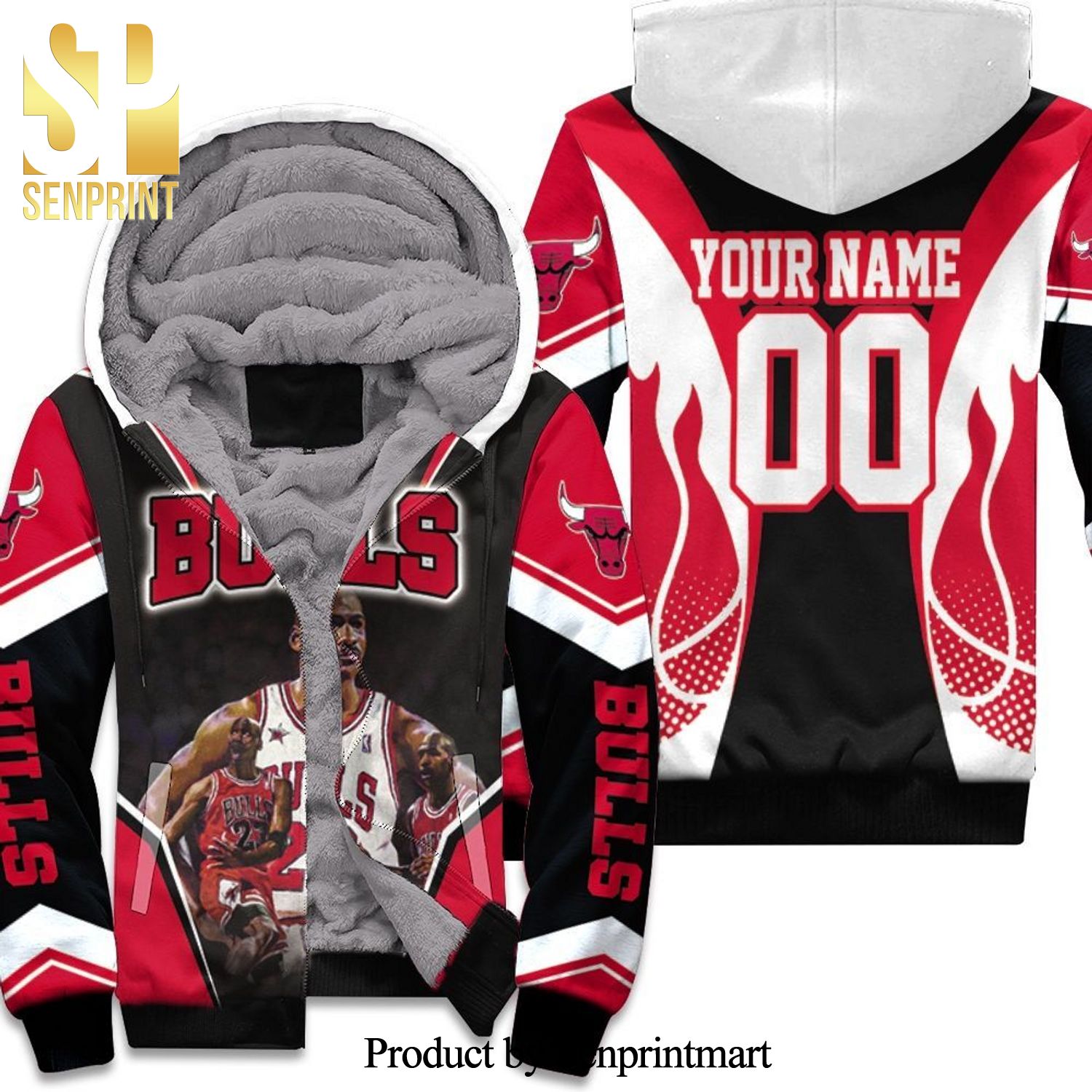 Chicago Bulls Michael Jordan Legendary Personalized All Over Printed Unisex Fleece Hoodie