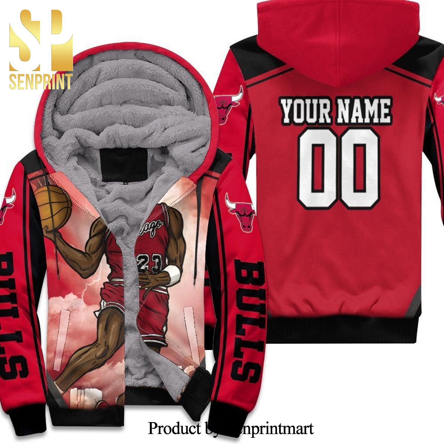 Chicago Bulls Michael Jordan Legends Personalized All Over Print Unisex Fleece Hoodie