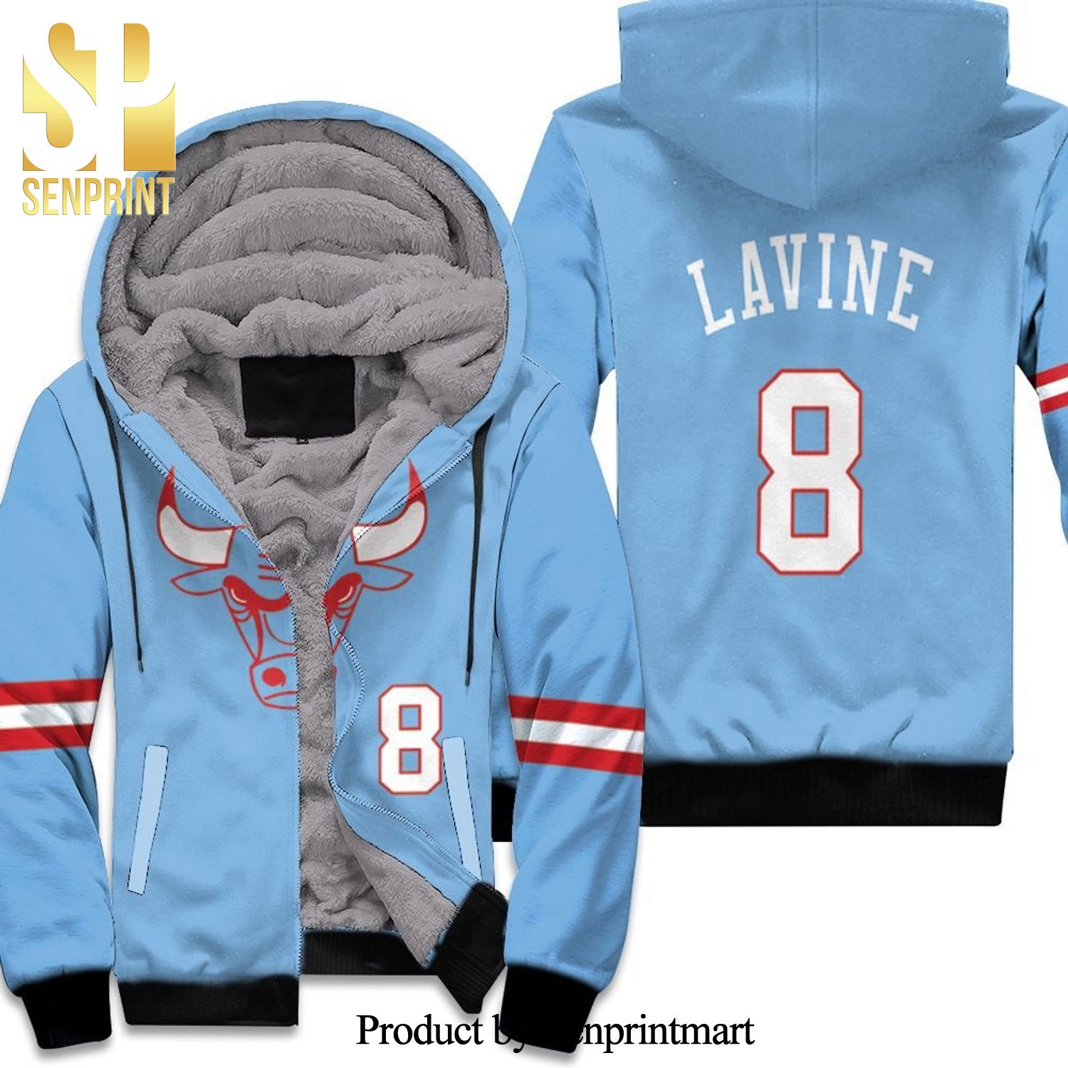 Chicago Bulls Zach Lavine 8 2020 City Edition Blue Inspired Hot Version Unisex Fleece Hoodie