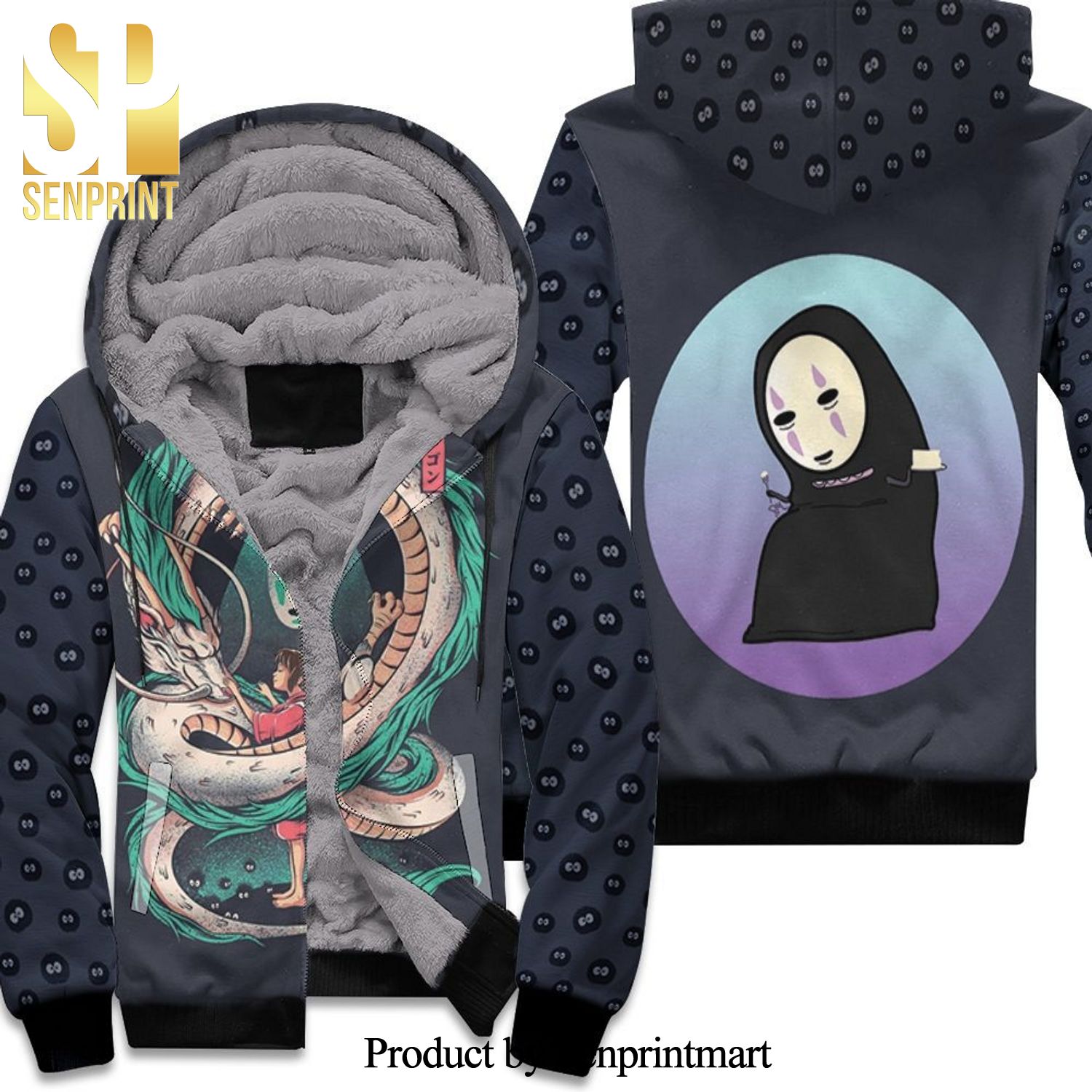 Chihiro Ogino Love Haku Nigihayami Kohaku Nushi No Face Spirited Away Studio Ghibli Fan All Over Print Unisex Fleece Hoodie