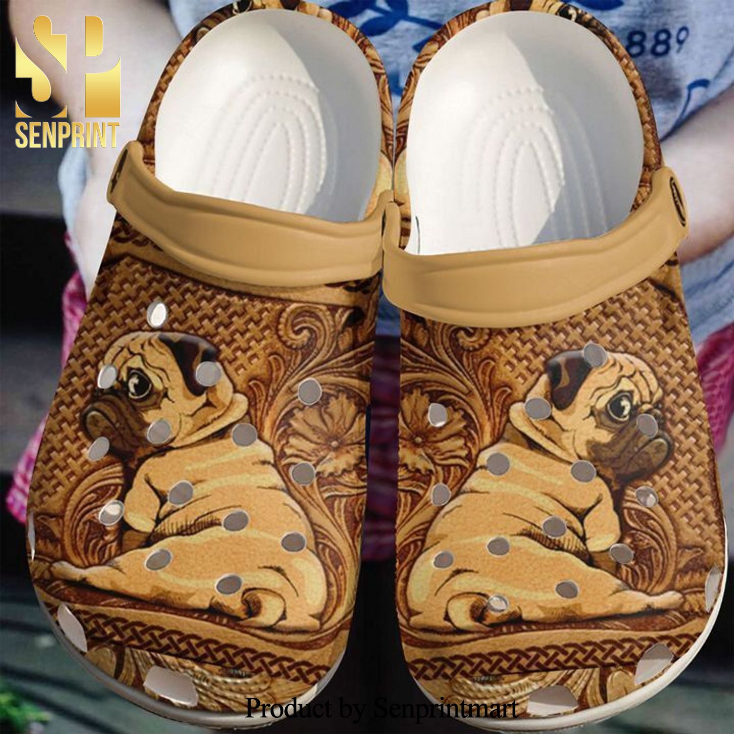 Pug Wooden 3D Crocs Shoes