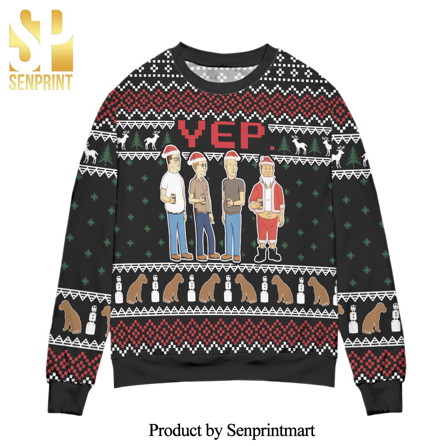 YEP Cartoon Graphics Snowflake Pattern Knitted Ugly Christmas Sweater – Black
