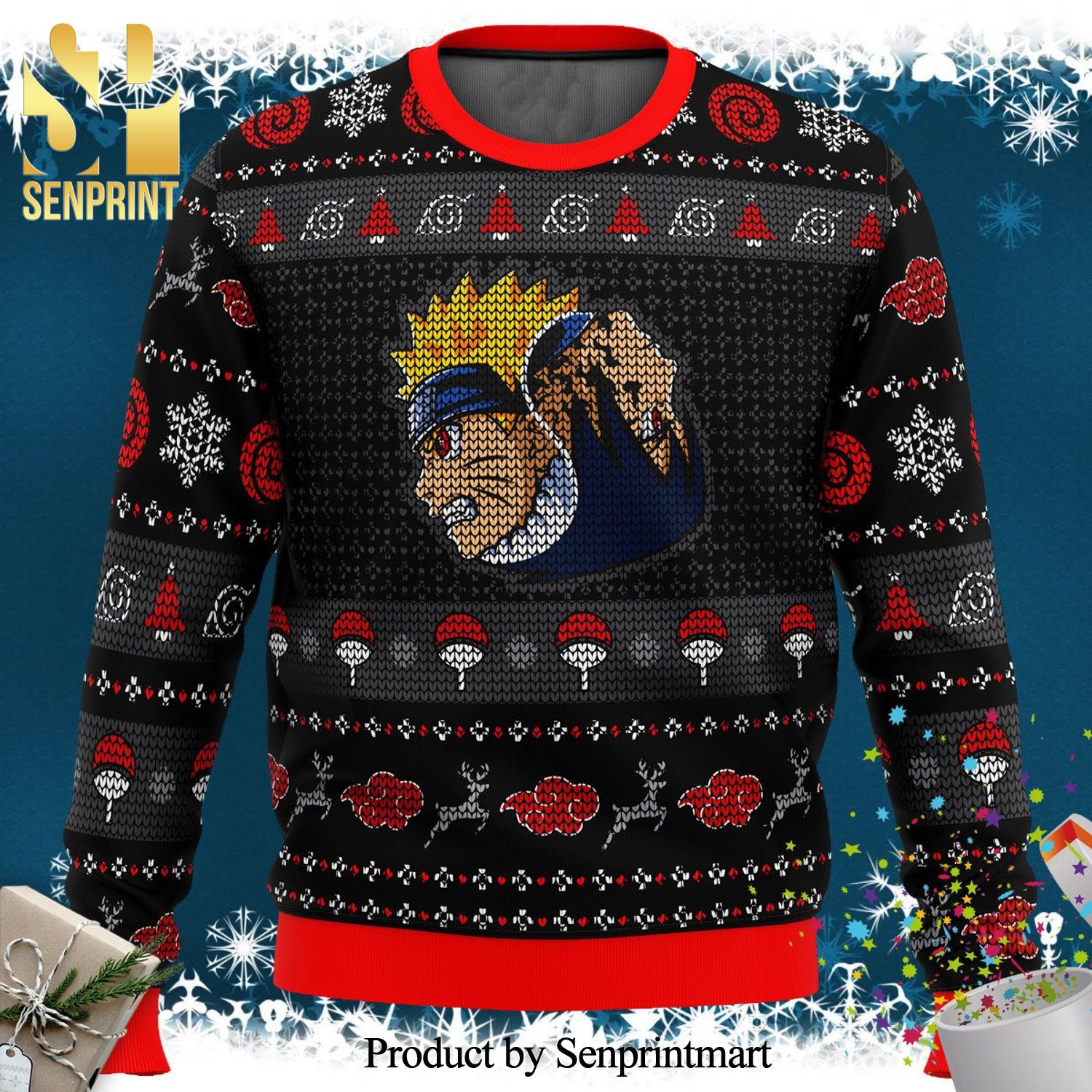 Yin Yang Naruto Sasuke Anime Knitted Ugly Christmas Sweater
