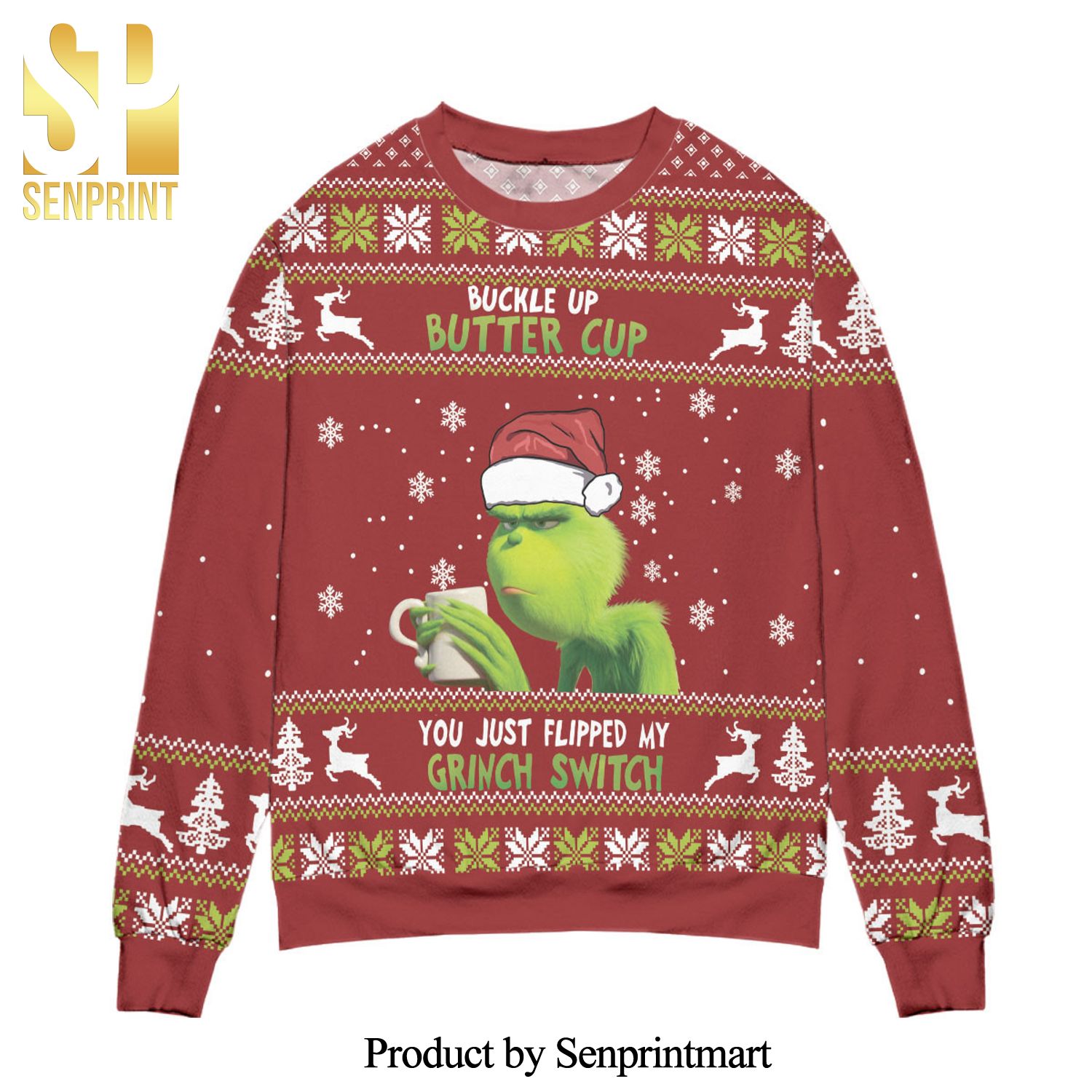 You Just Flipped My Grinch Switch Knitted Ugly Christmas Sweater – Red