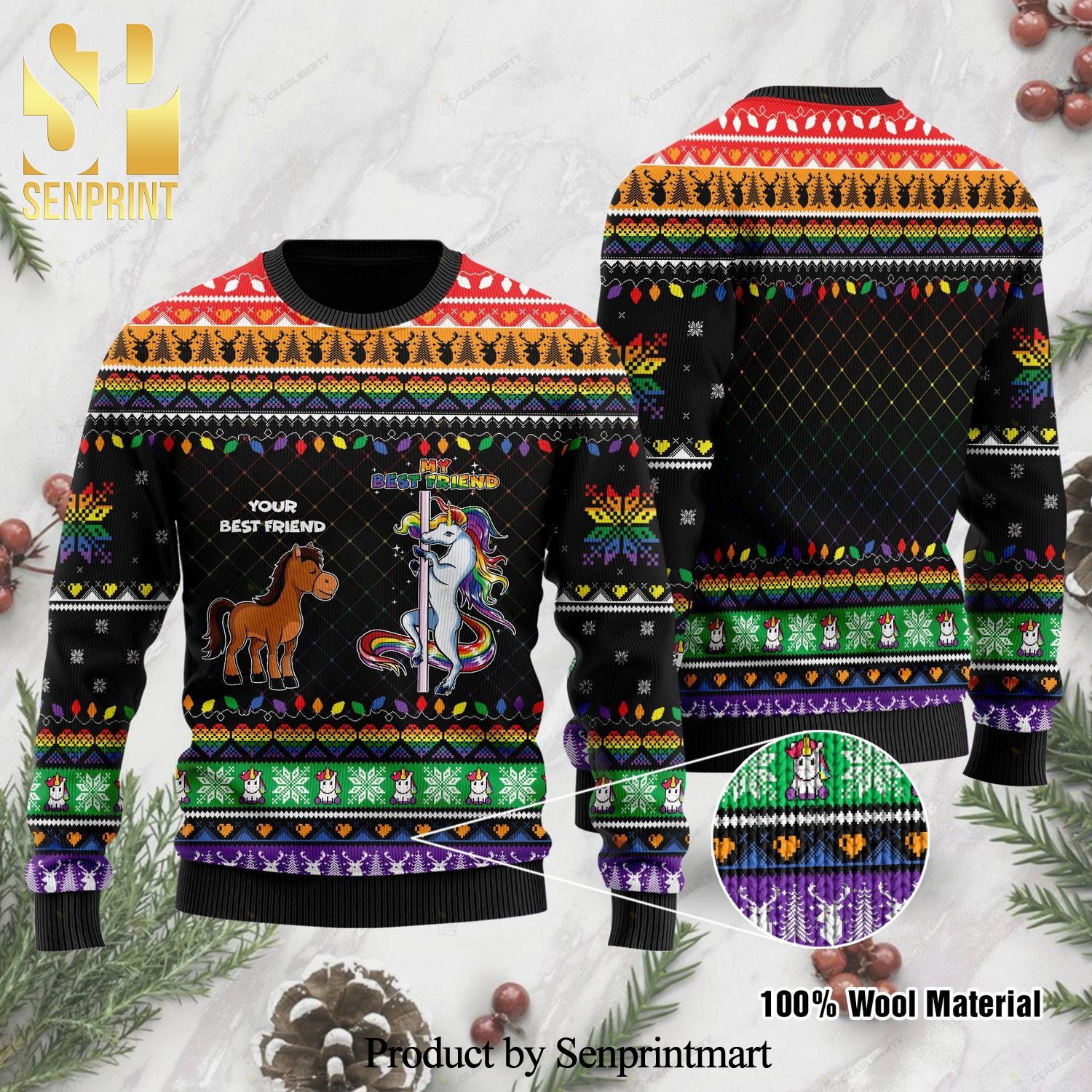 Your Best Friend My Best Friend Horse And Unicorn Lgbt Knitted Ugly Christmas Sweater