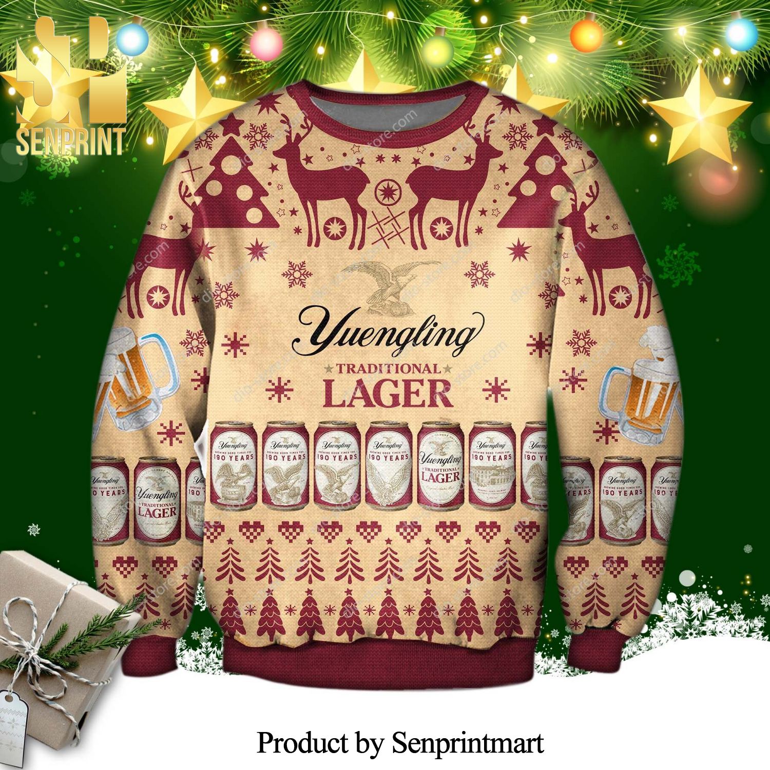 Yuengling Lager Beer Pine Tree Knitted Ugly Christmas Sweater