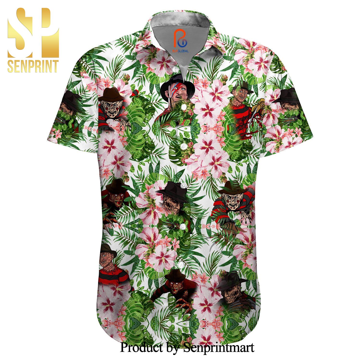 Freddy Krueger Floral Pattern Tropical Leaf Full Printing Hawaiian Shirt