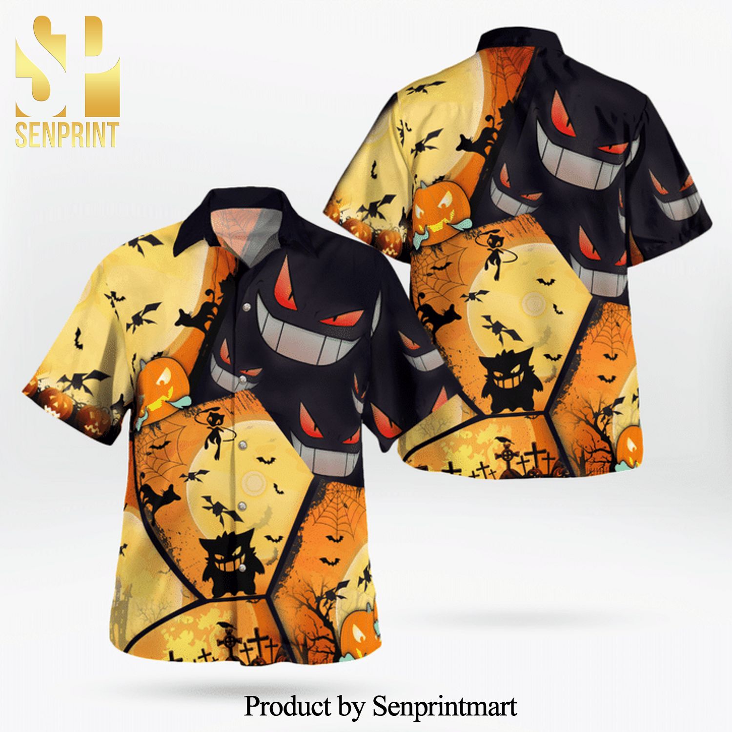 Gengar Pokemon Halloween Full Printing Hawaiian Shirt