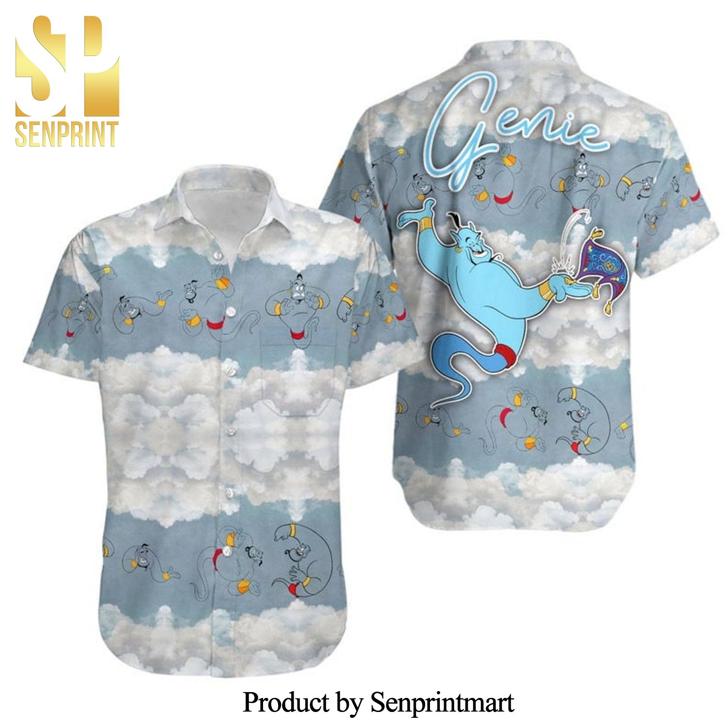 Genie Aladdin Disney Clouds Full Printing Hawaiian Shirt