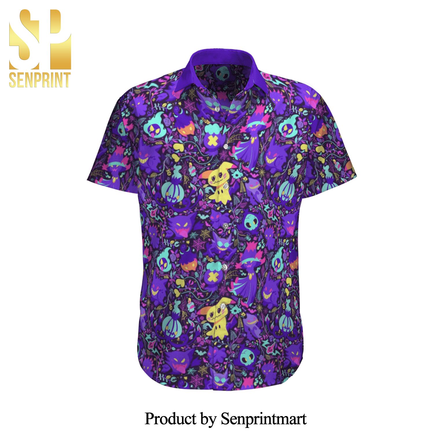 Ghost Type Pokemon Floral Pattern Full Printing Hawaiian Shirt – Purple