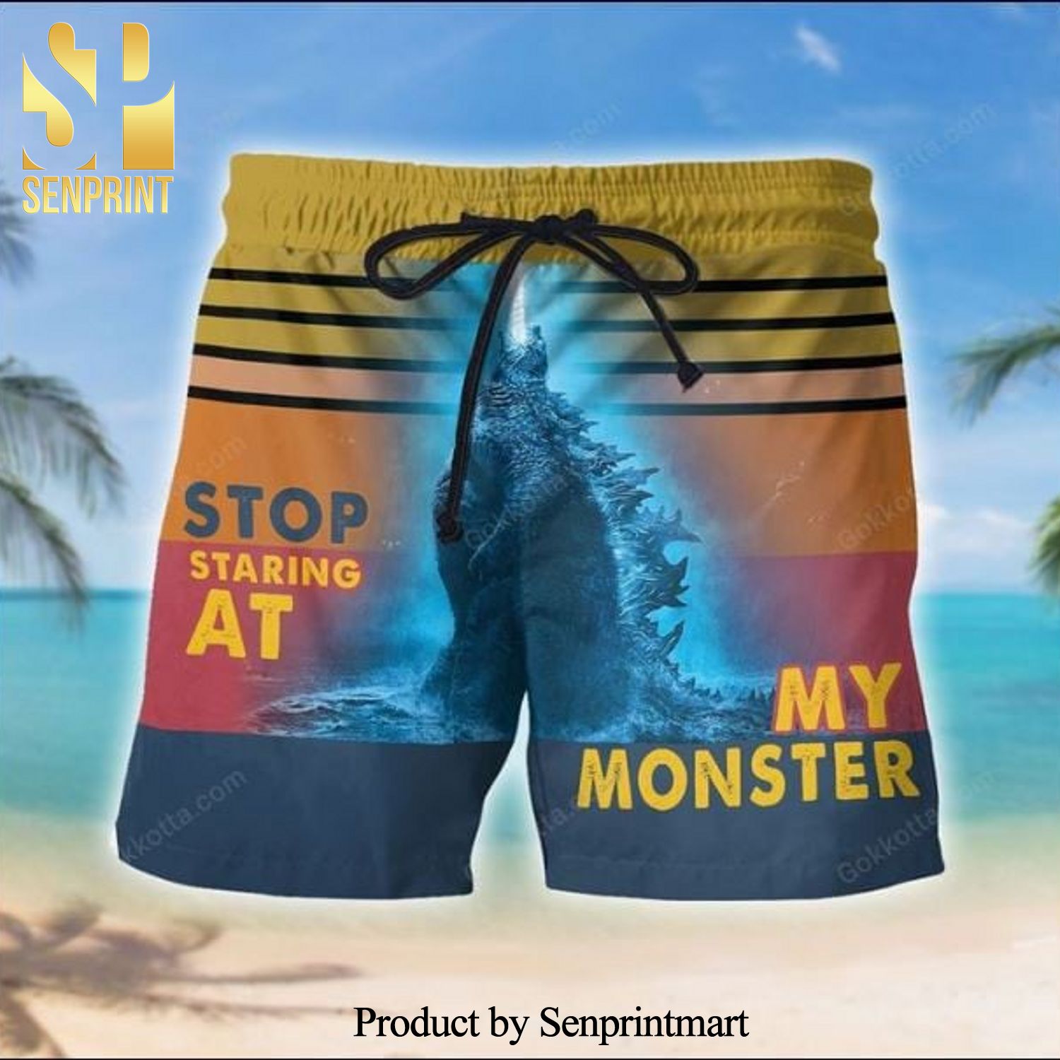 Godzilla Stop Staring At My Monster Summer Hawaiian Beach Shorts