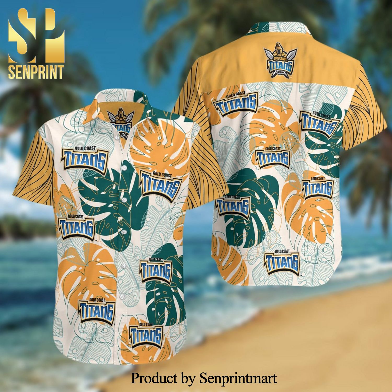 Gold Coast Titans Full Printing Summer Short Sleeve Hawaiian Beach Shirt