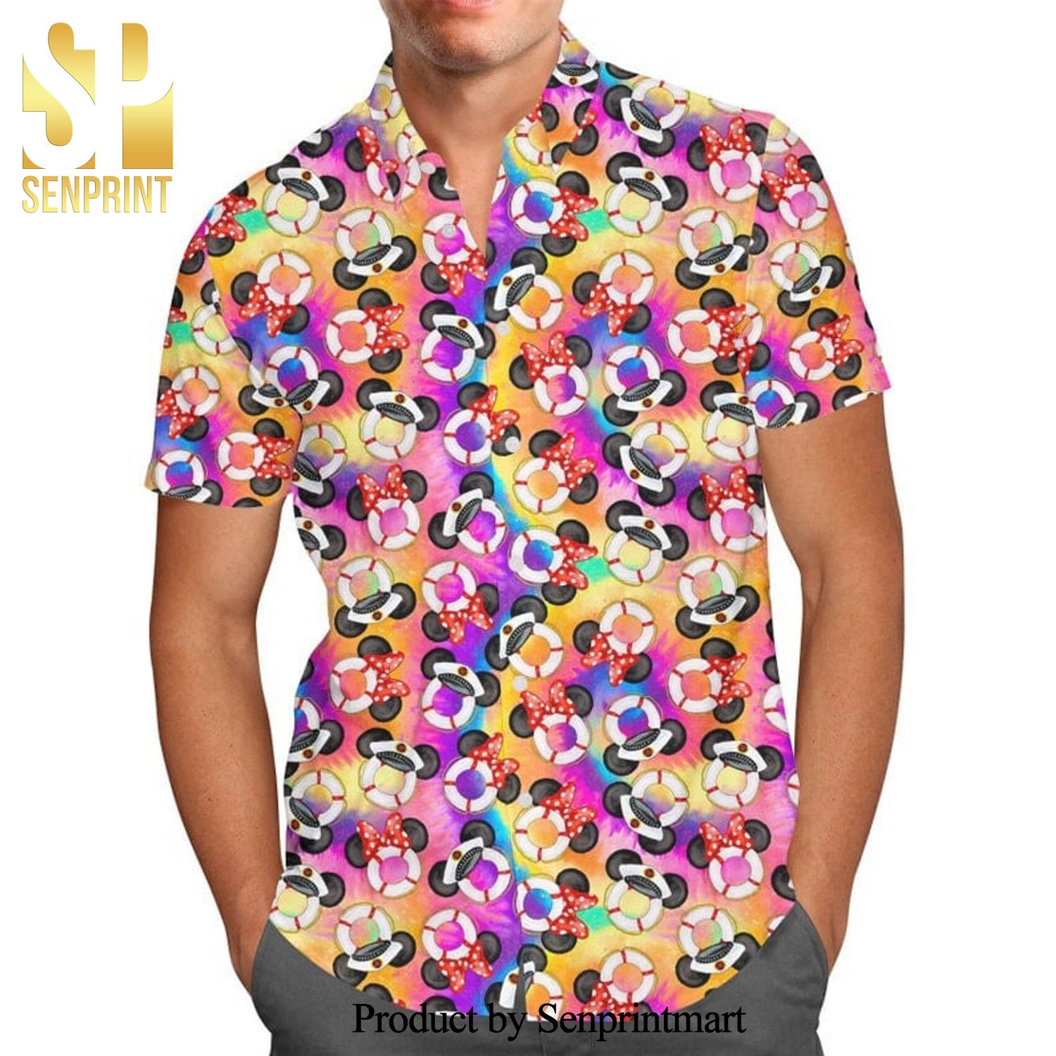 Gone Overboard Captain Mickey Ear Pattern Disney Cartoon Graphics Full Printing Rainbow Hawaiian Shirt